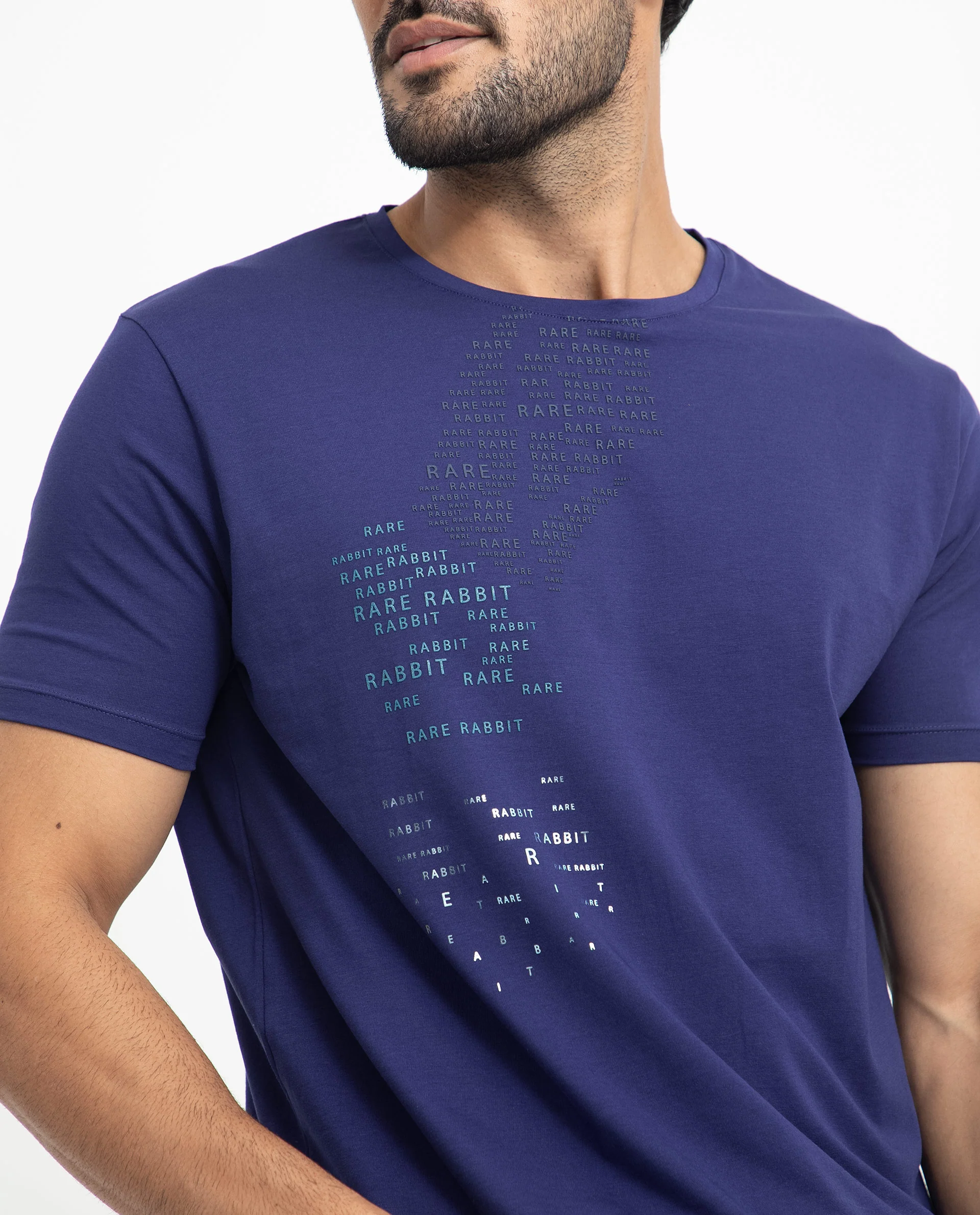 Rare Rabbit Men's Viras Blue Cotton Graphic Print Slim Fit Half Sleeve Crew Neck T-Shirt - Image 2