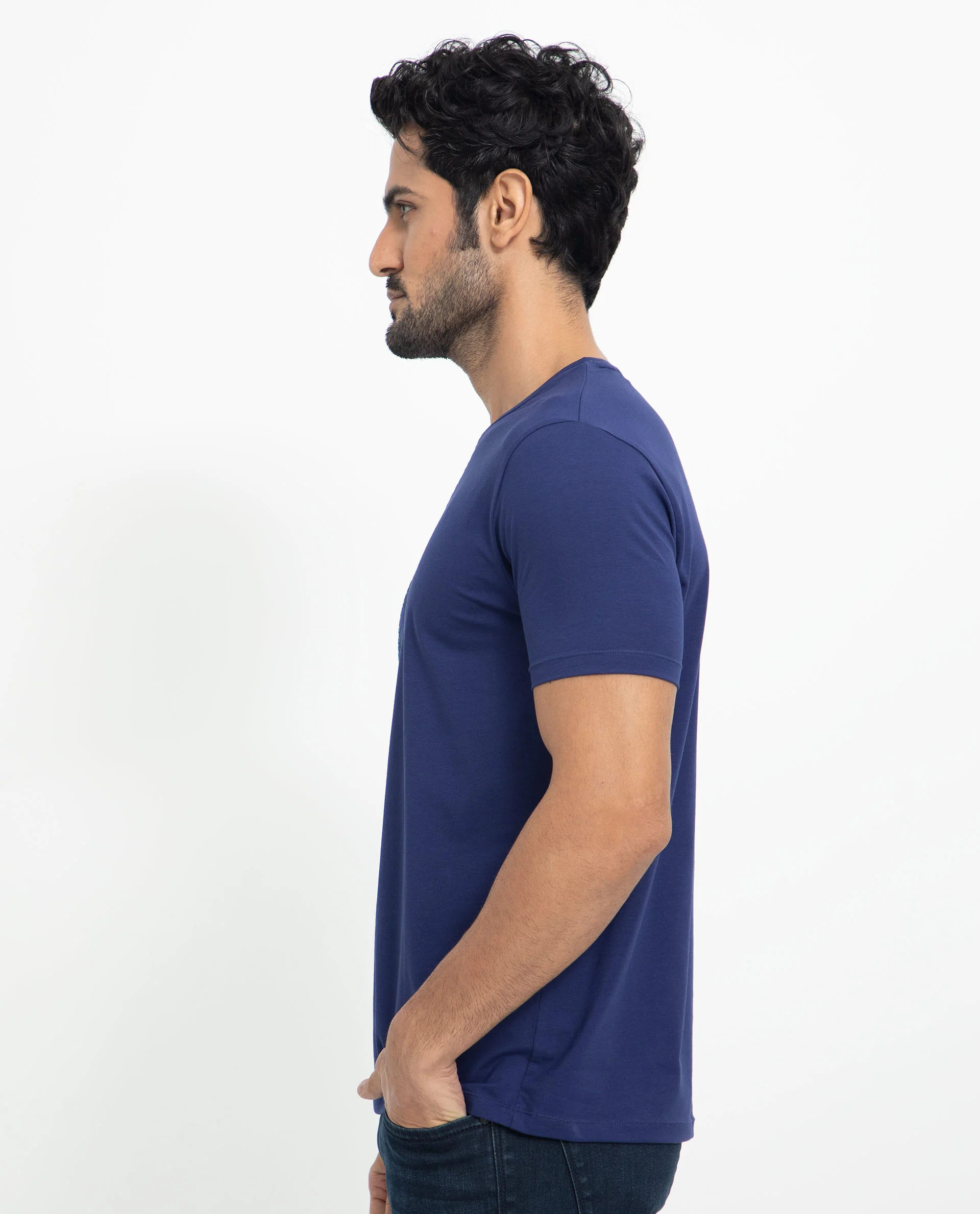 Rare Rabbit Men's Viras Blue Cotton Graphic Print Slim Fit Half Sleeve Crew Neck T-Shirt - Image 6