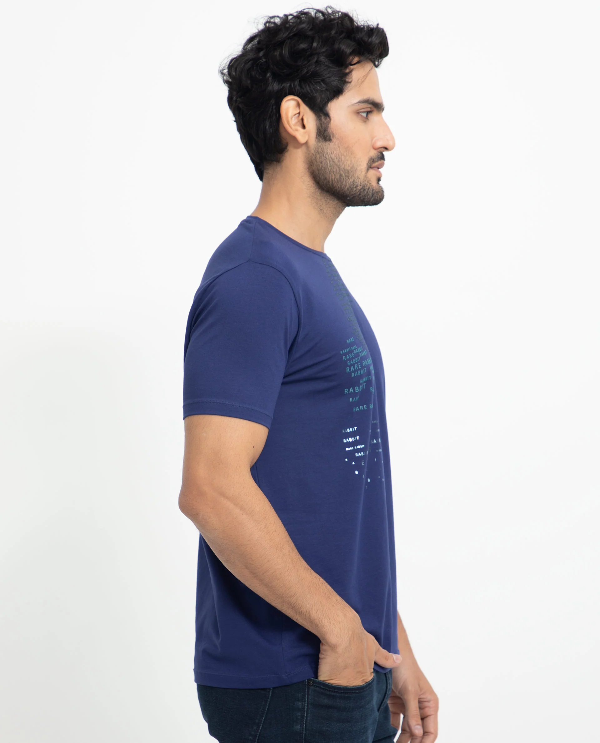 Rare Rabbit Men's Viras Blue Cotton Graphic Print Slim Fit Half Sleeve Crew Neck T-Shirt - Image 7