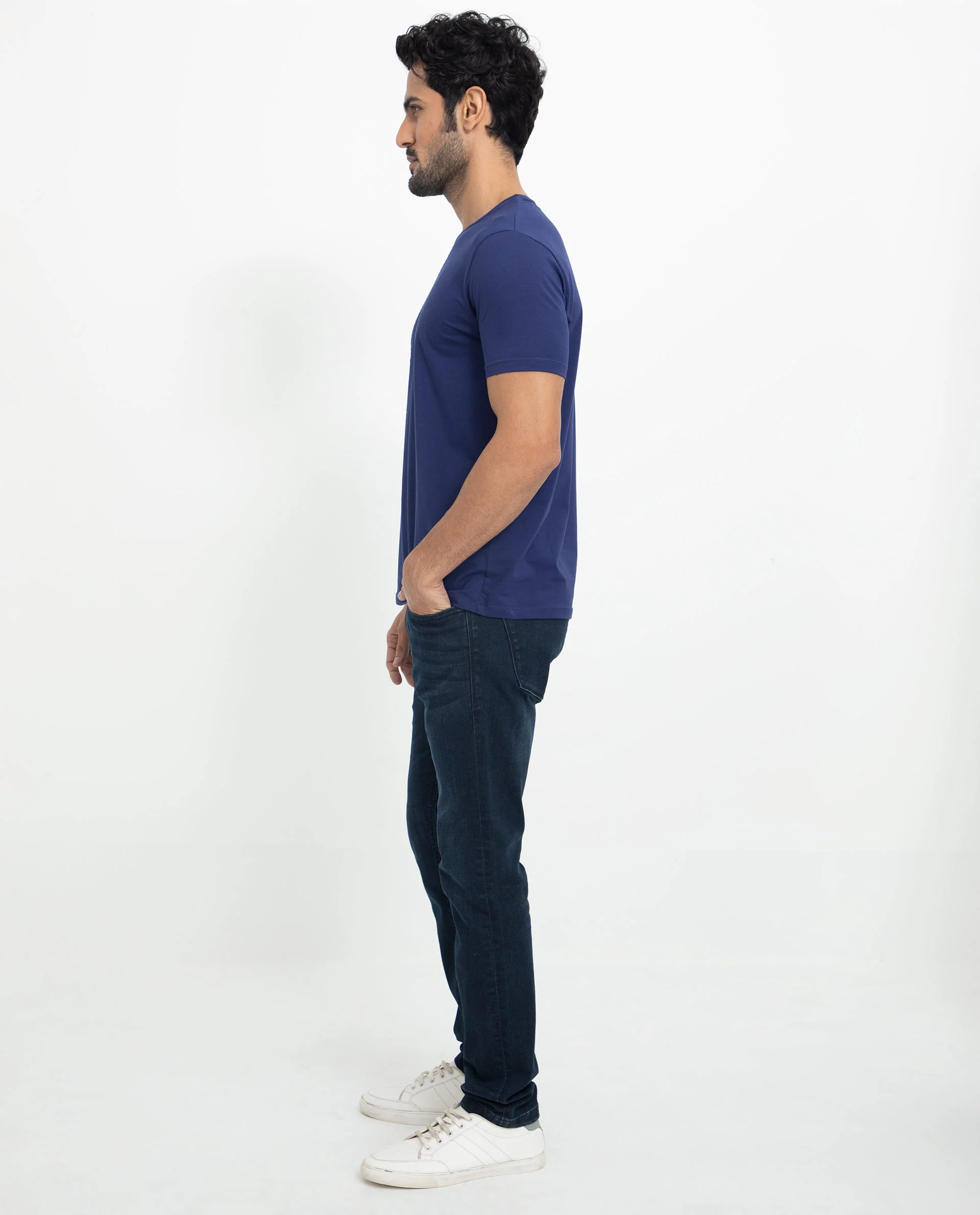 Rare Rabbit Men's Viras Blue Cotton Graphic Print Slim Fit Half Sleeve Crew Neck T-Shirt - Image 8