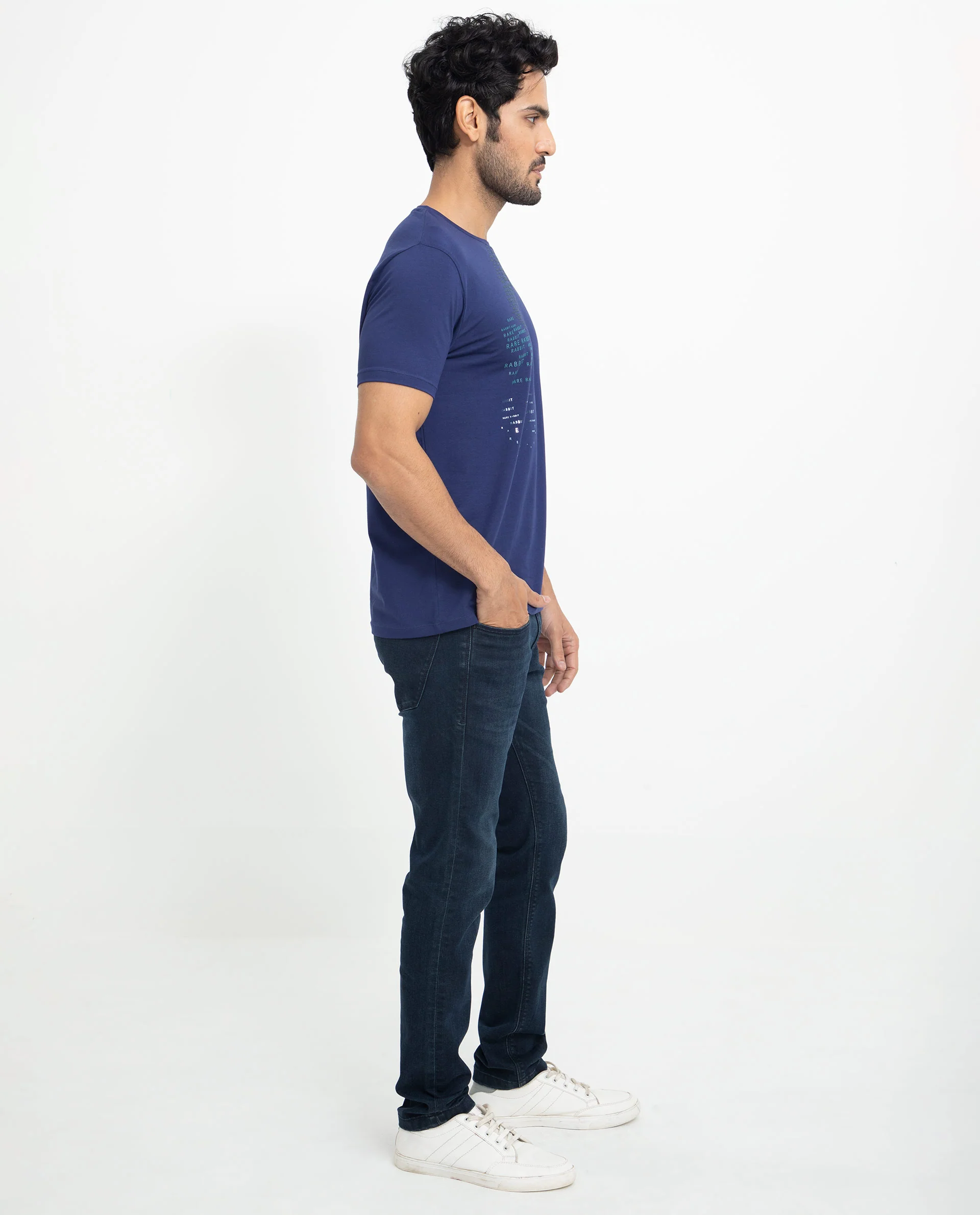 Rare Rabbit Men's Viras Blue Cotton Graphic Print Slim Fit Half Sleeve Crew Neck T-Shirt - Image 9