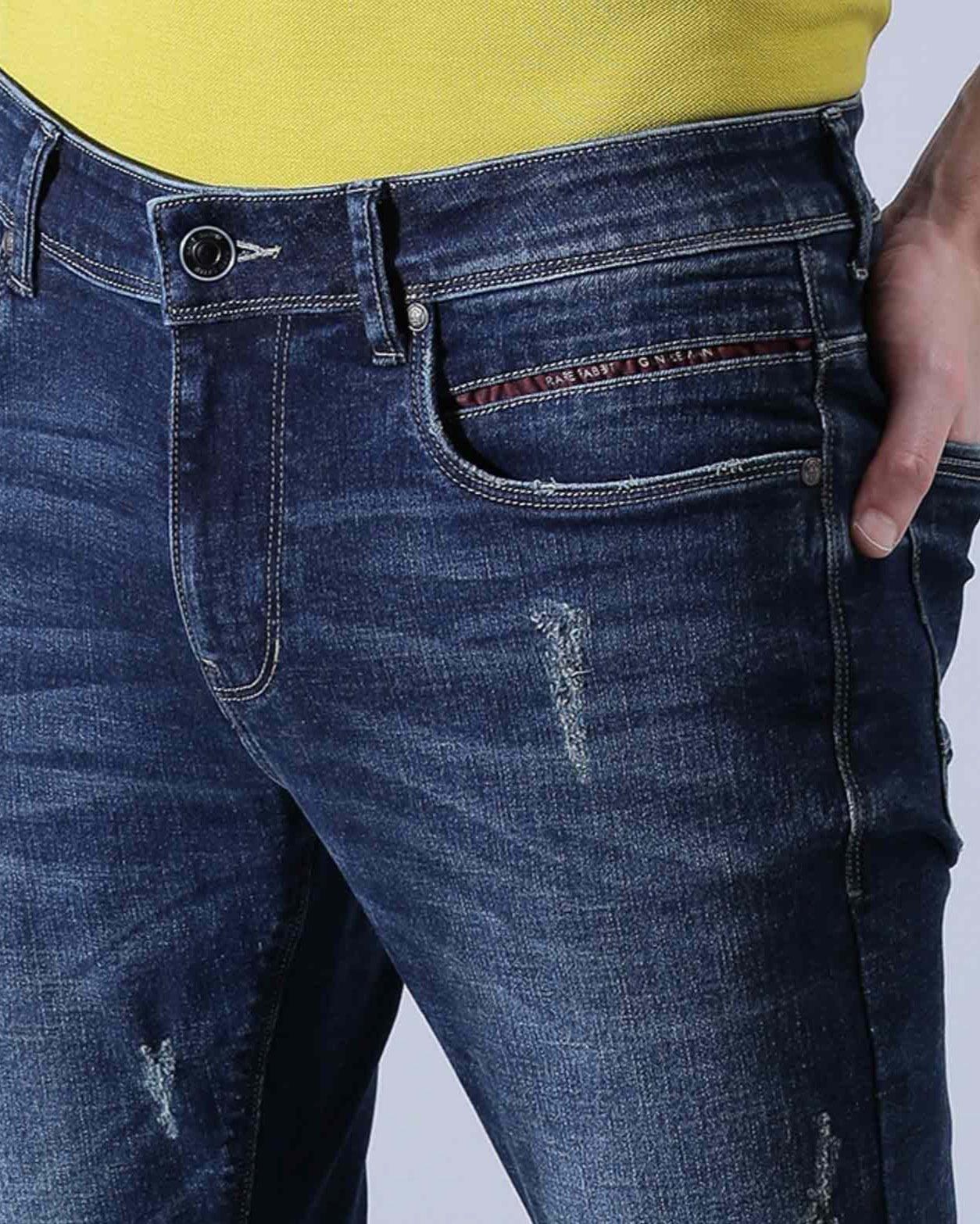Rare Rabbit Men's Virgo 2 Navy Cotton Morris Regular Fit Jeans - Image 3