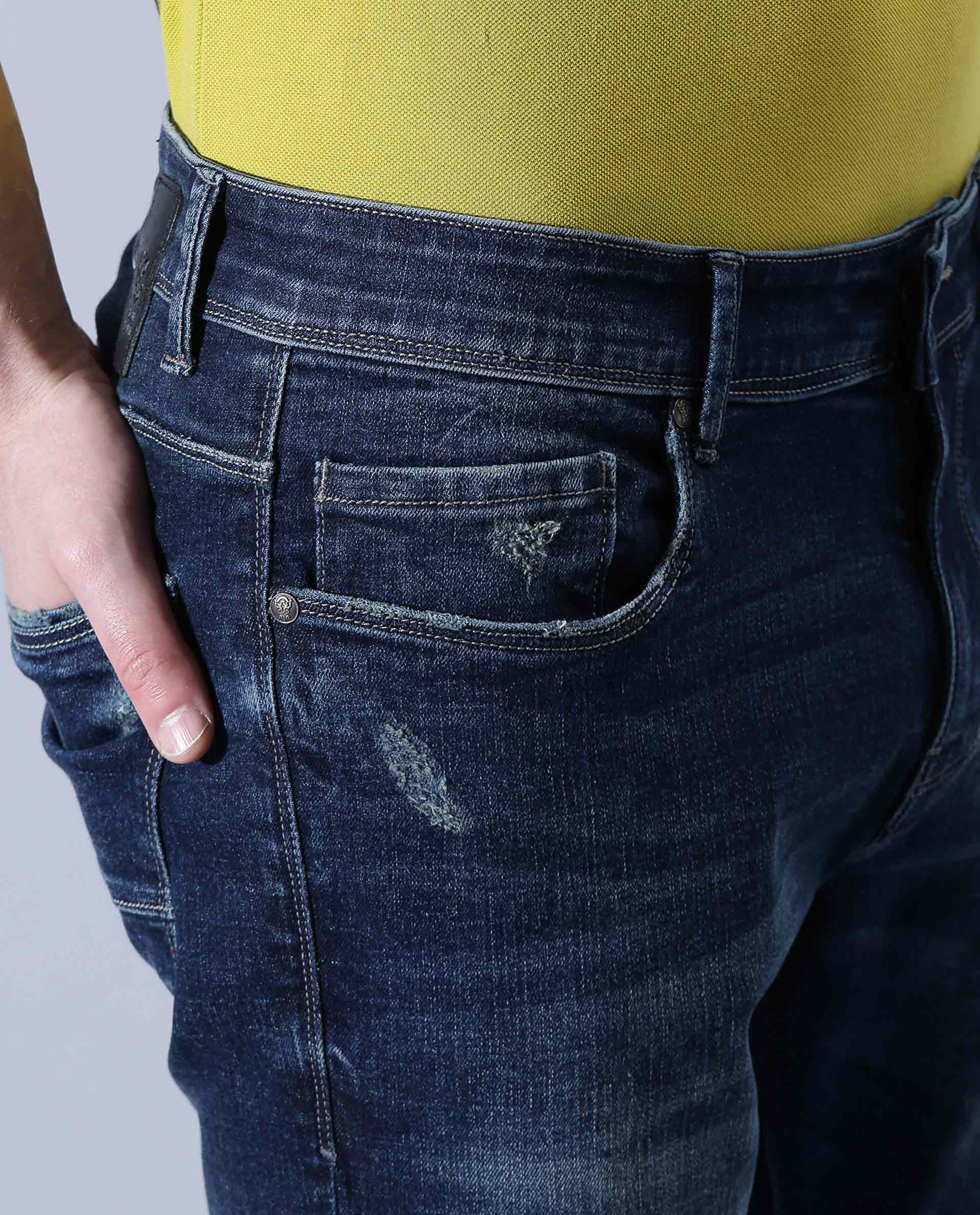 Rare Rabbit Men's Virgo 2 Navy Cotton Morris Regular Fit Jeans - Image 4
