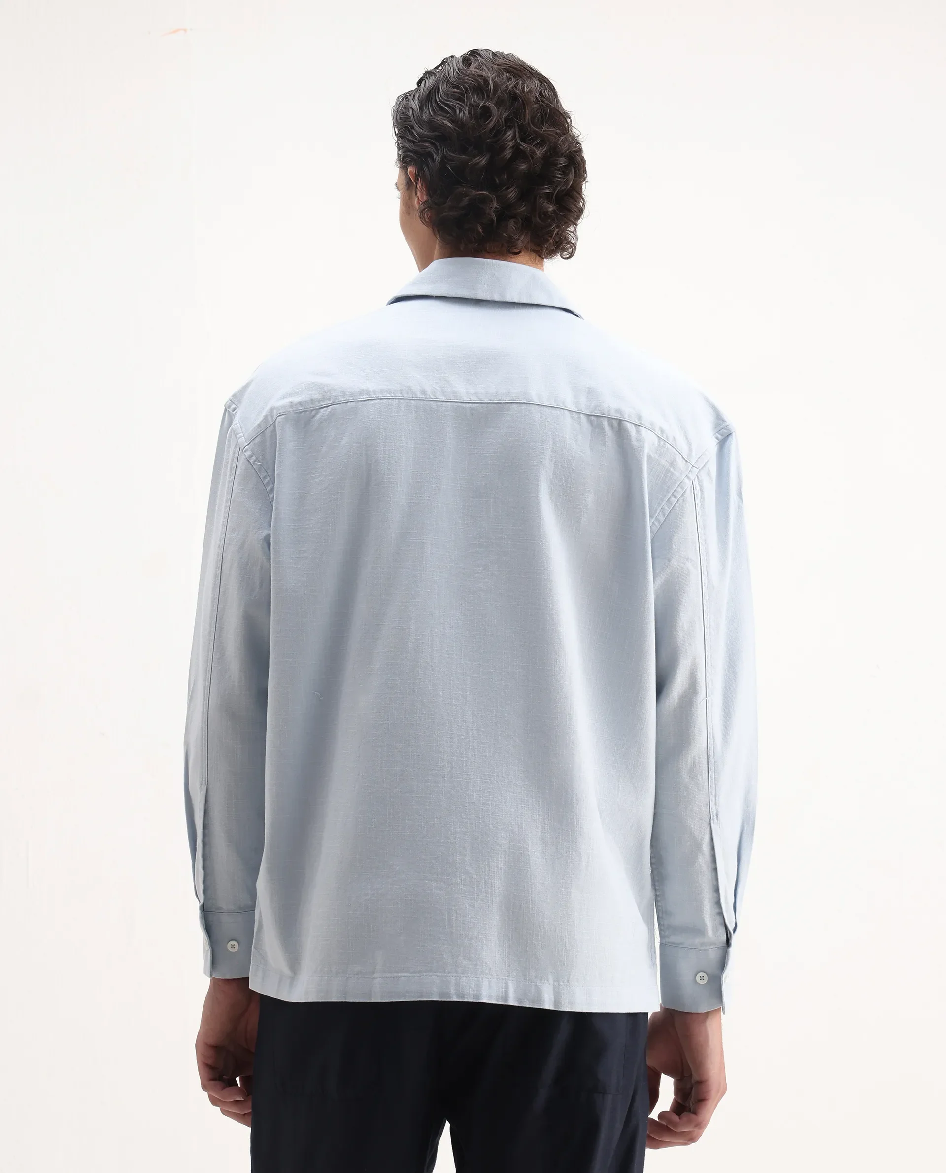 Rare Rabbit Men's Virton Light Blue Cotton Embroidered Regular Fit Full Sleeve Cuban Collar Shirt - Image 7
