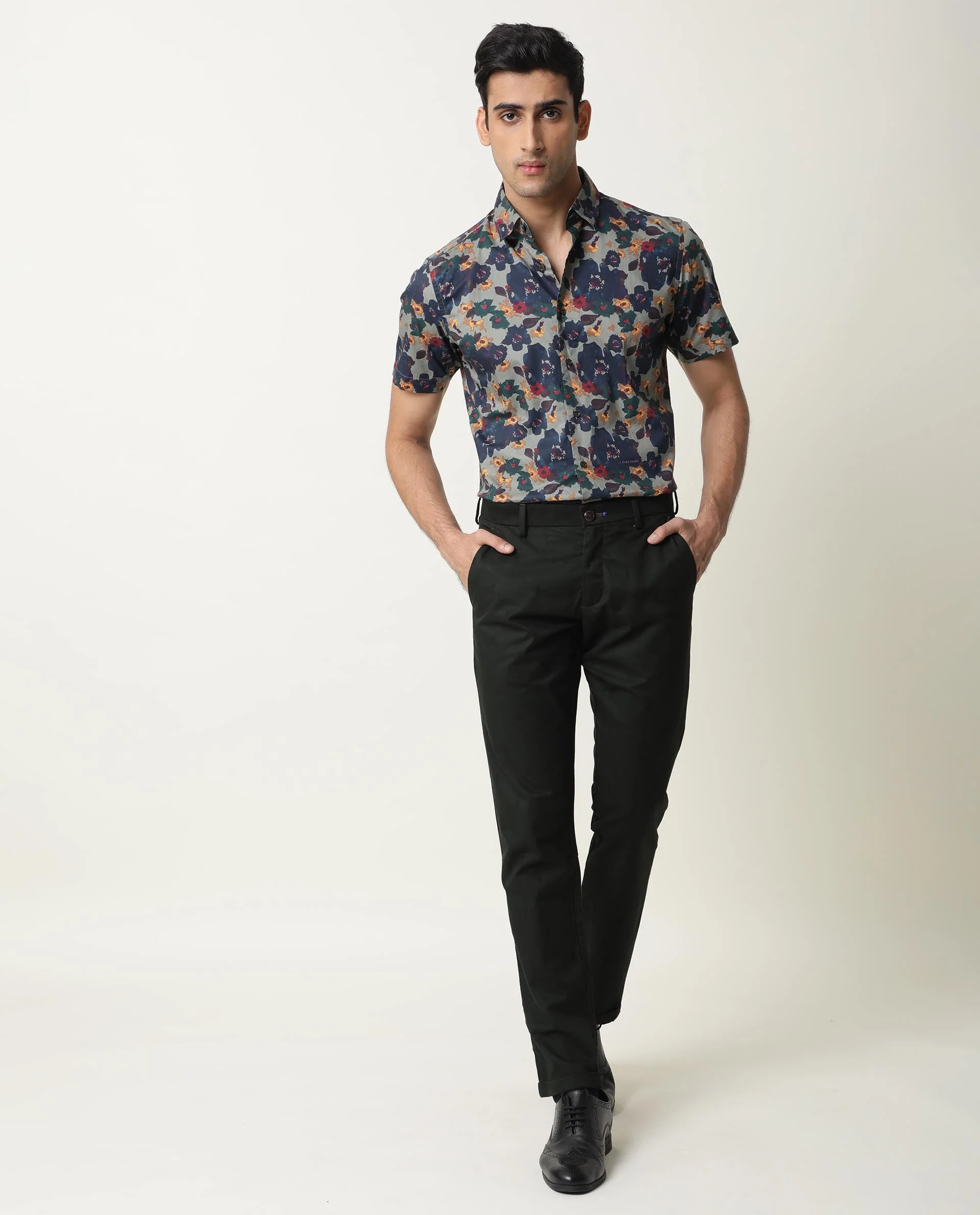 Rare Rabbit Men's Vishh Green Cotton Floral Print Regular Fit Half Sleeve Collared Shirt - Image 3