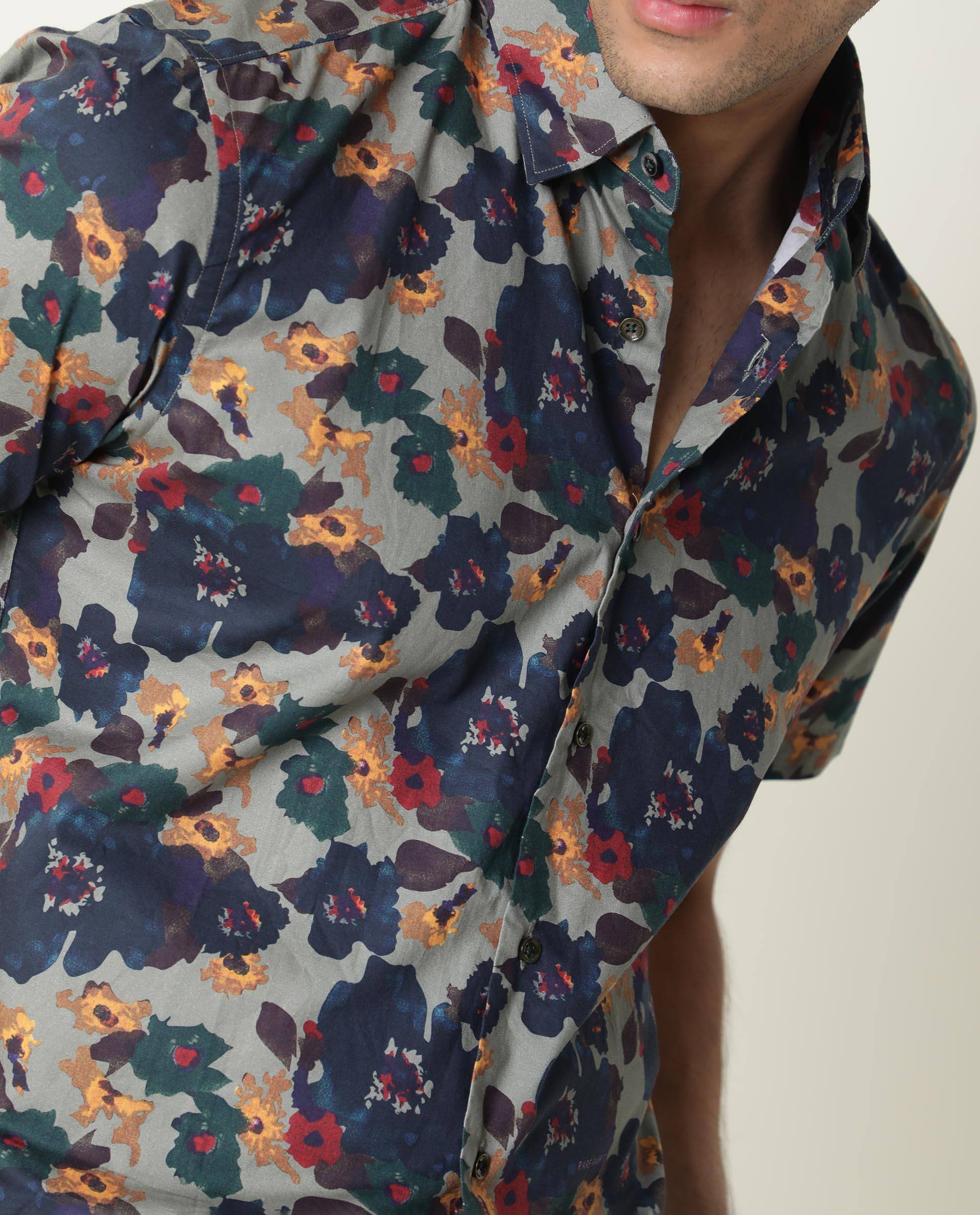 Rare Rabbit Men's Vishh Green Cotton Floral Print Regular Fit Half Sleeve Collared Shirt - Image 4