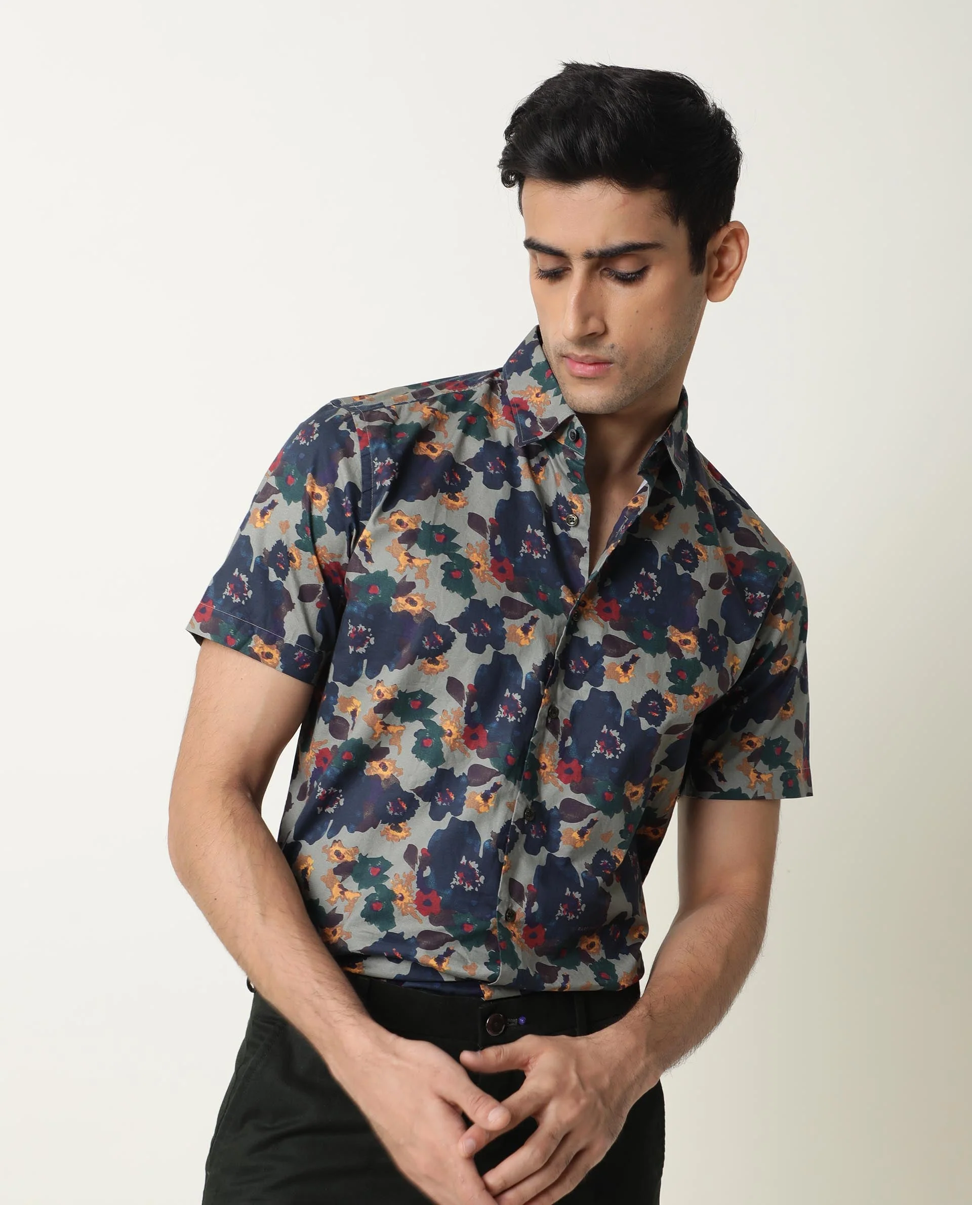 Rare Rabbit Men's Vishh Green Cotton Floral Print Regular Fit Half Sleeve Collared Shirt - Image 5