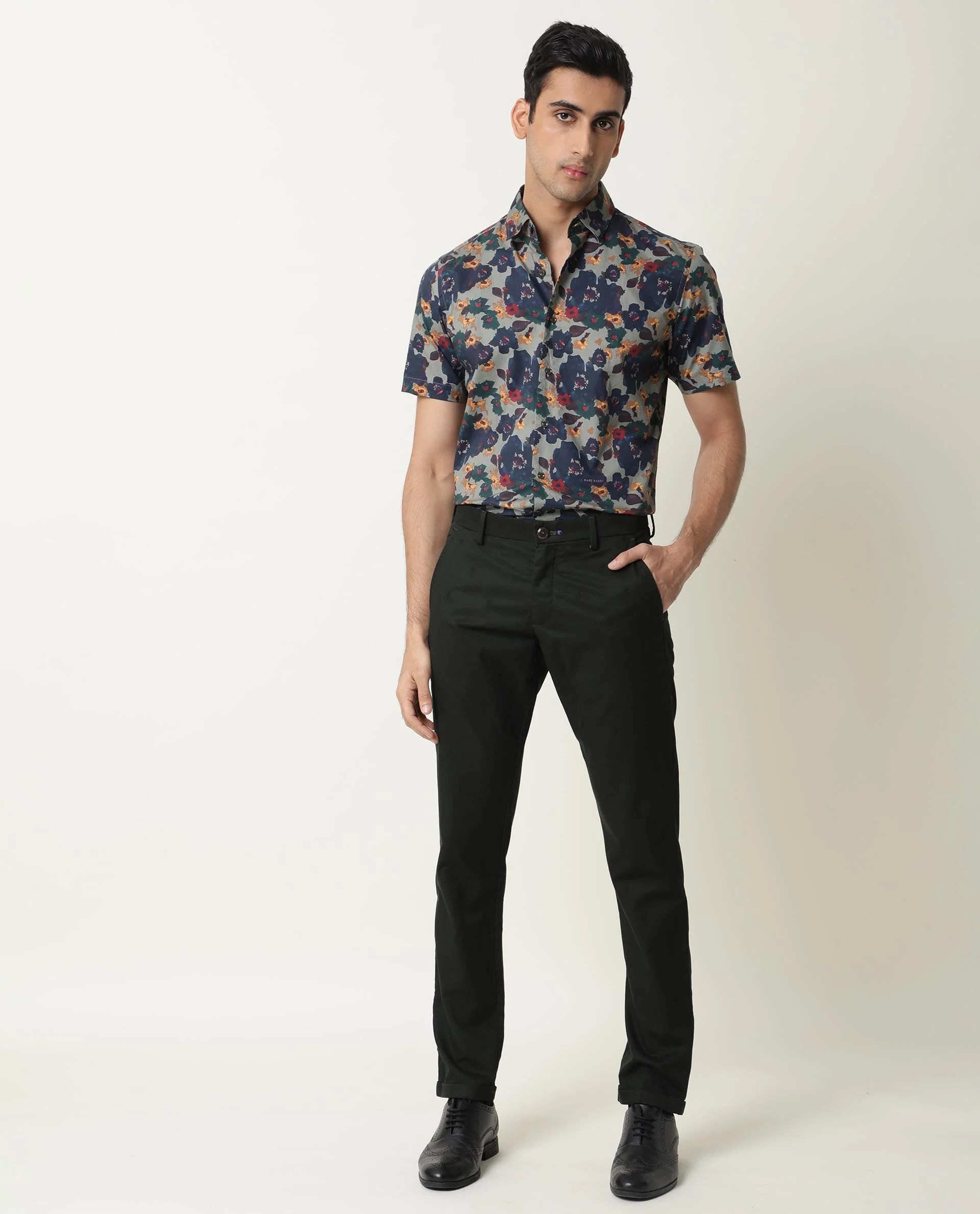 Rare Rabbit Men's Vishh Green Cotton Floral Print Regular Fit Half Sleeve Collared Shirt - Image 7