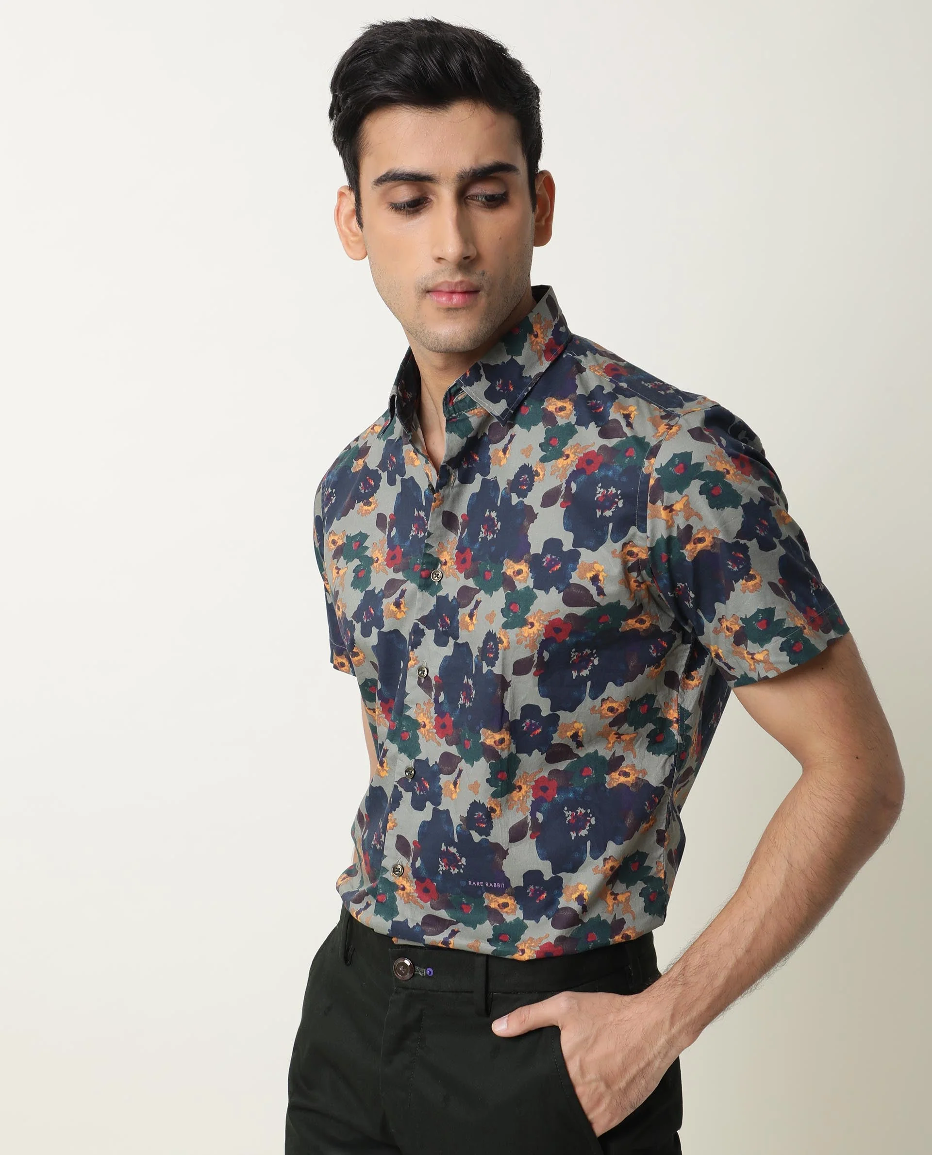 Rare Rabbit Men's Vishh Green Cotton Floral Print Regular Fit Half Sleeve Collared Shirt - Image 8