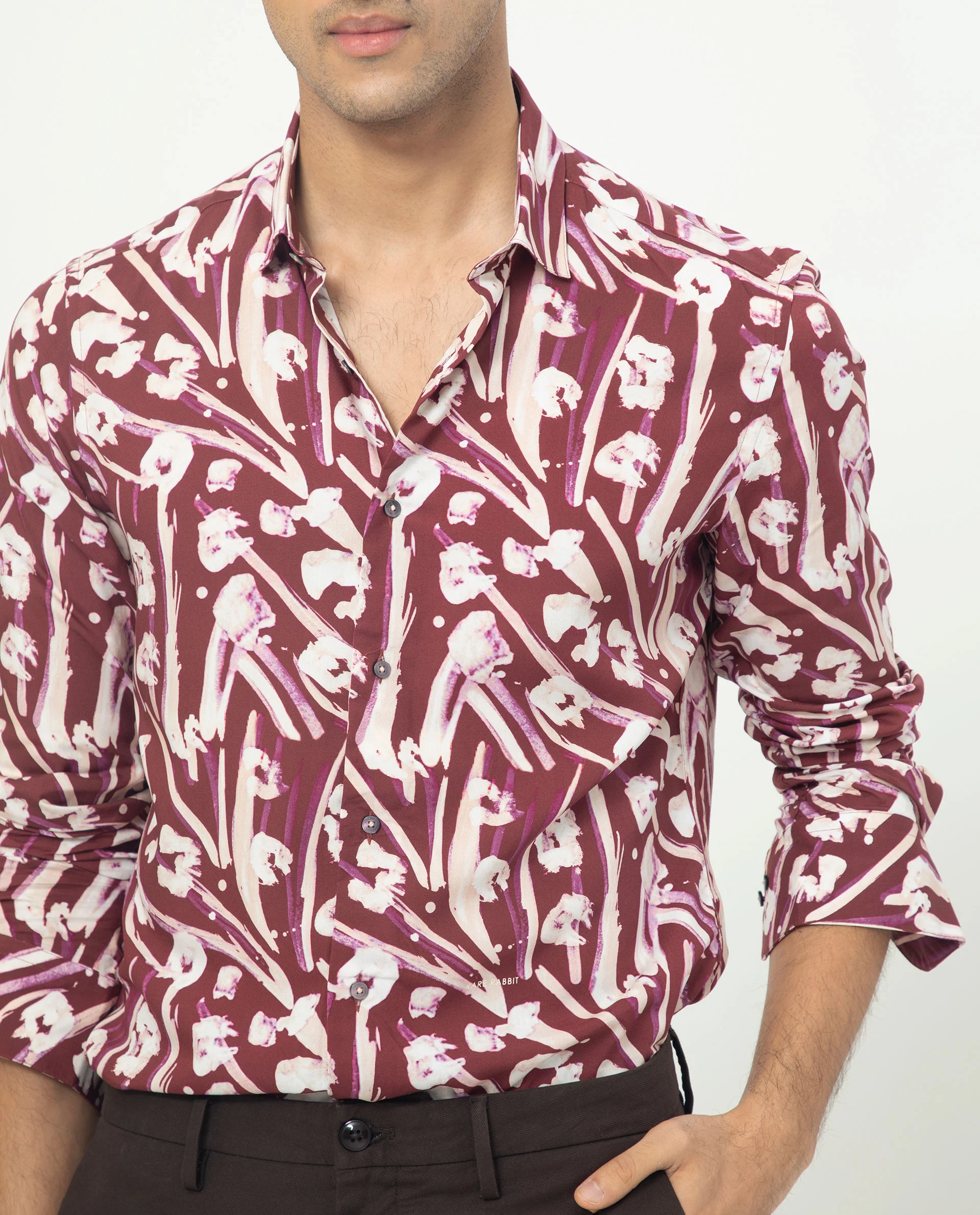 Rare Rabbit Men's Visker Brown Viscose Abstract Print Regular Fit Full Sleeve Collared Shirt - Image 4