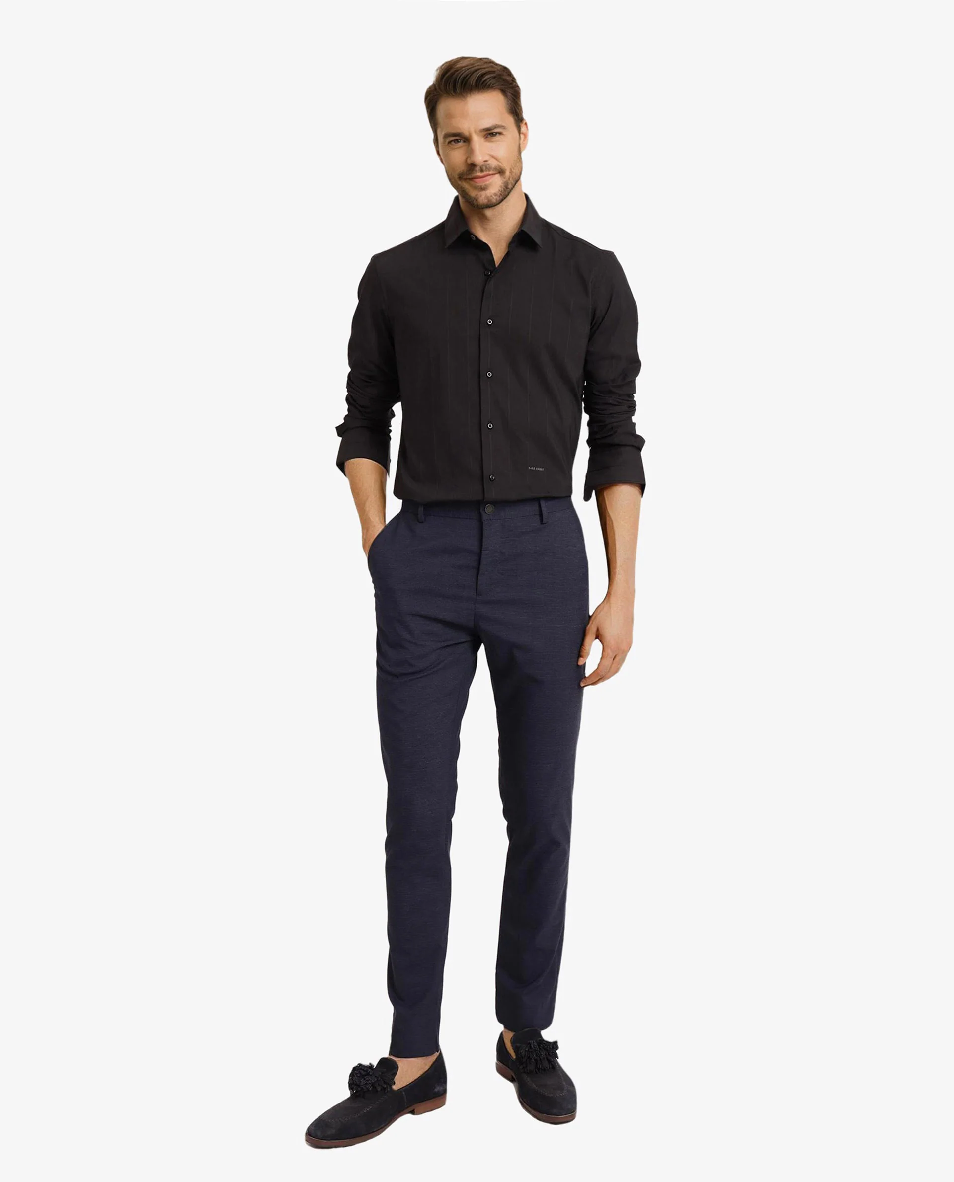 Rare Rabbit Men's Vista-1 Black Cotton Striped Print Regular Fit Full Sleeve Collared Shirt - Image 3