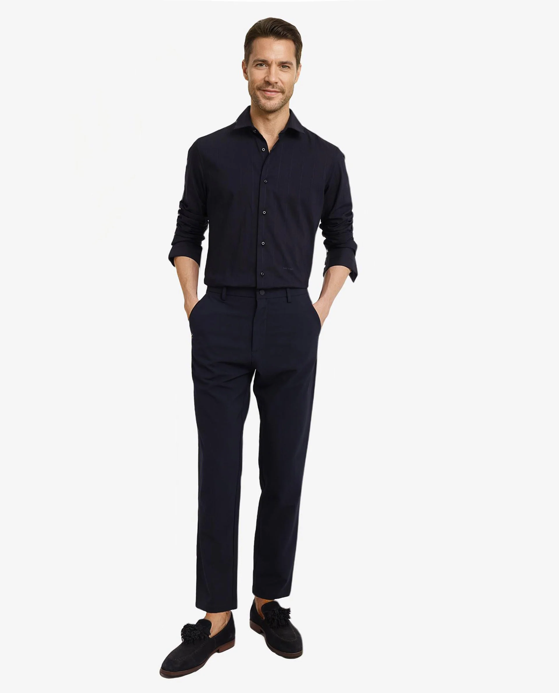 Rare Rabbit Men's Vista-1 Dark Navy Cotton Striped Print Regular Fit Full Sleeve Collared Shirt - Image 4