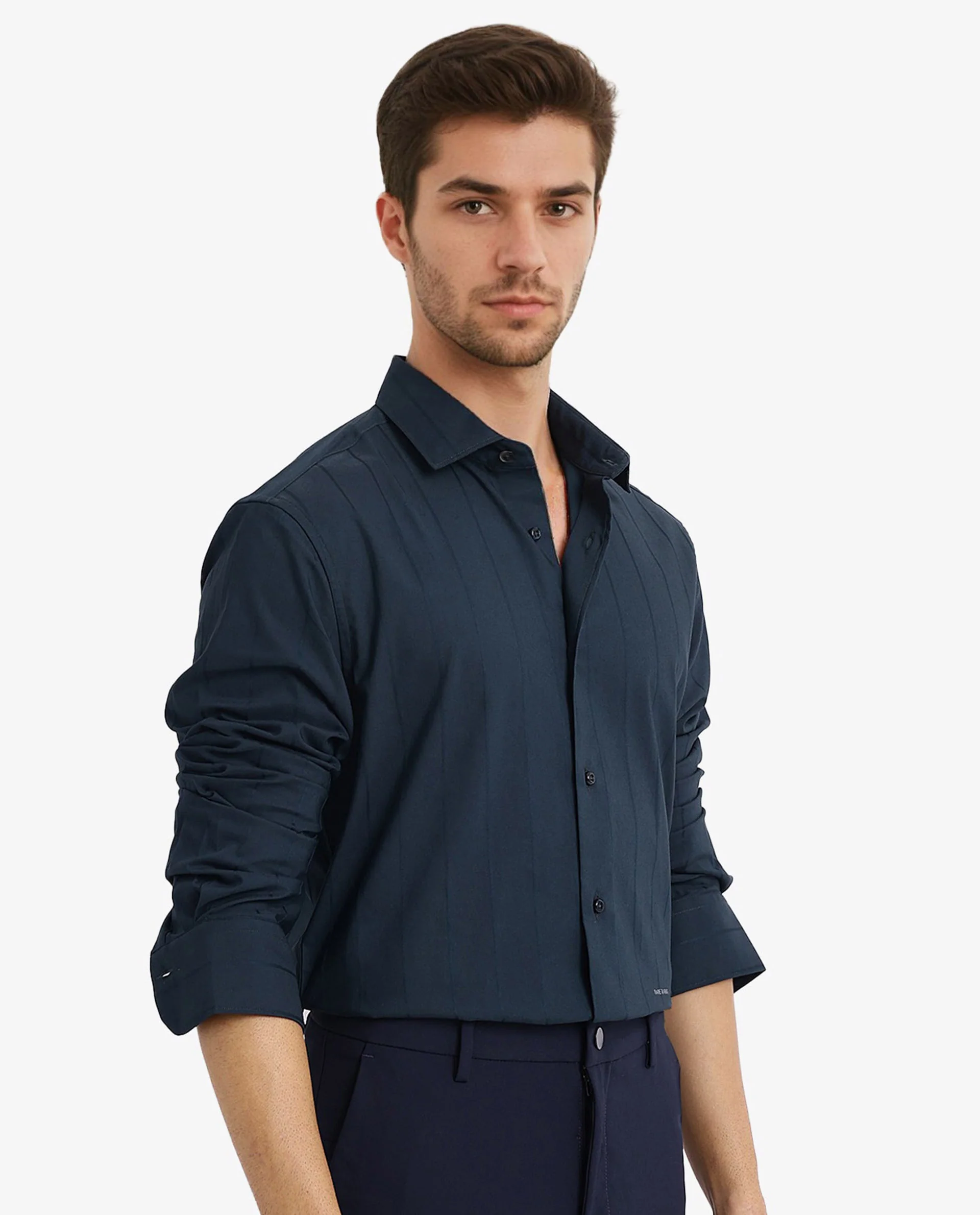 Rare Rabbit Men's Vista-1 Dark Petrol Cotton Striped Print Regular Fit Full Sleeve Collared Shirt - Image 2