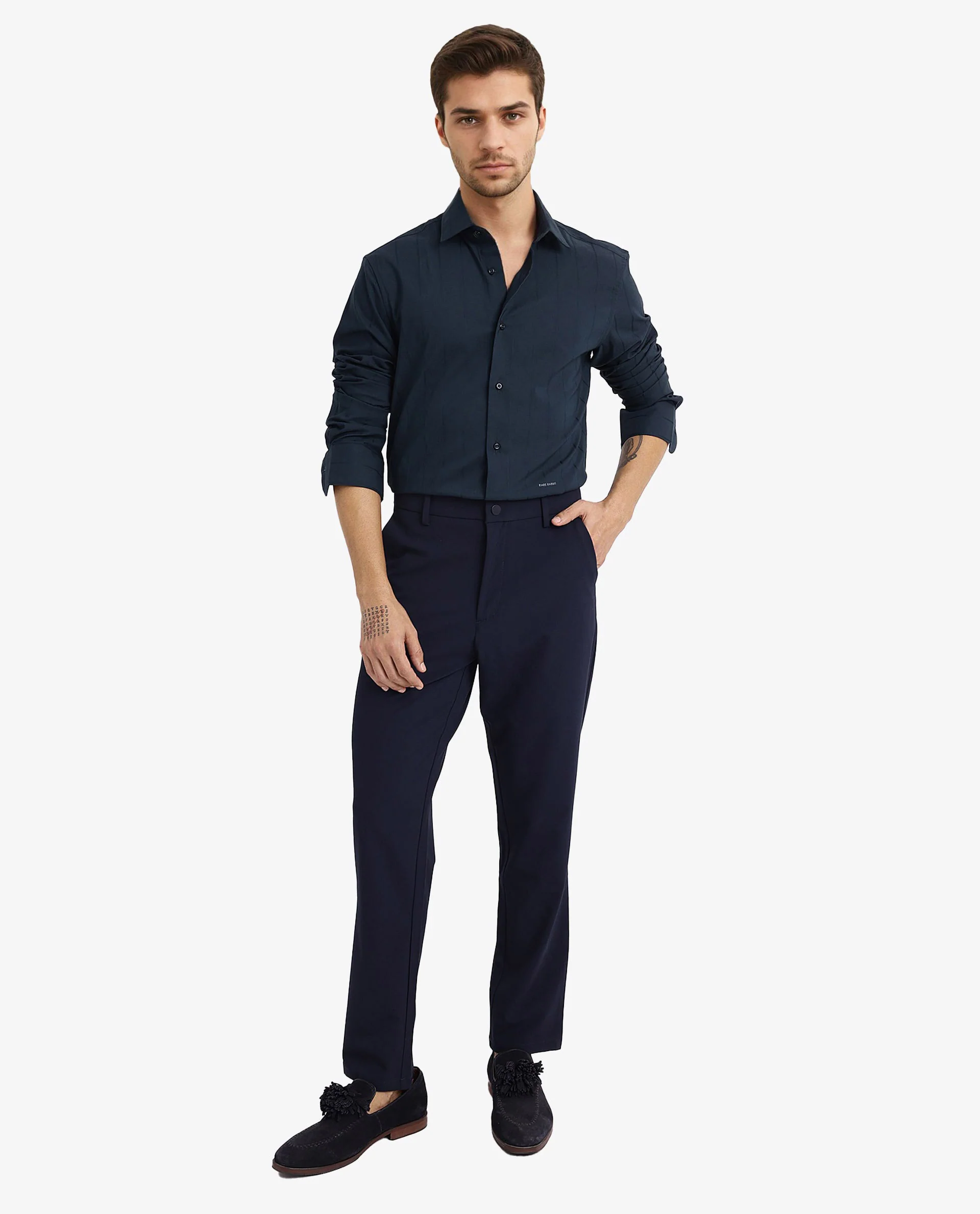 Rare Rabbit Men's Vista-1 Dark Petrol Cotton Striped Print Regular Fit Full Sleeve Collared Shirt - Image 4