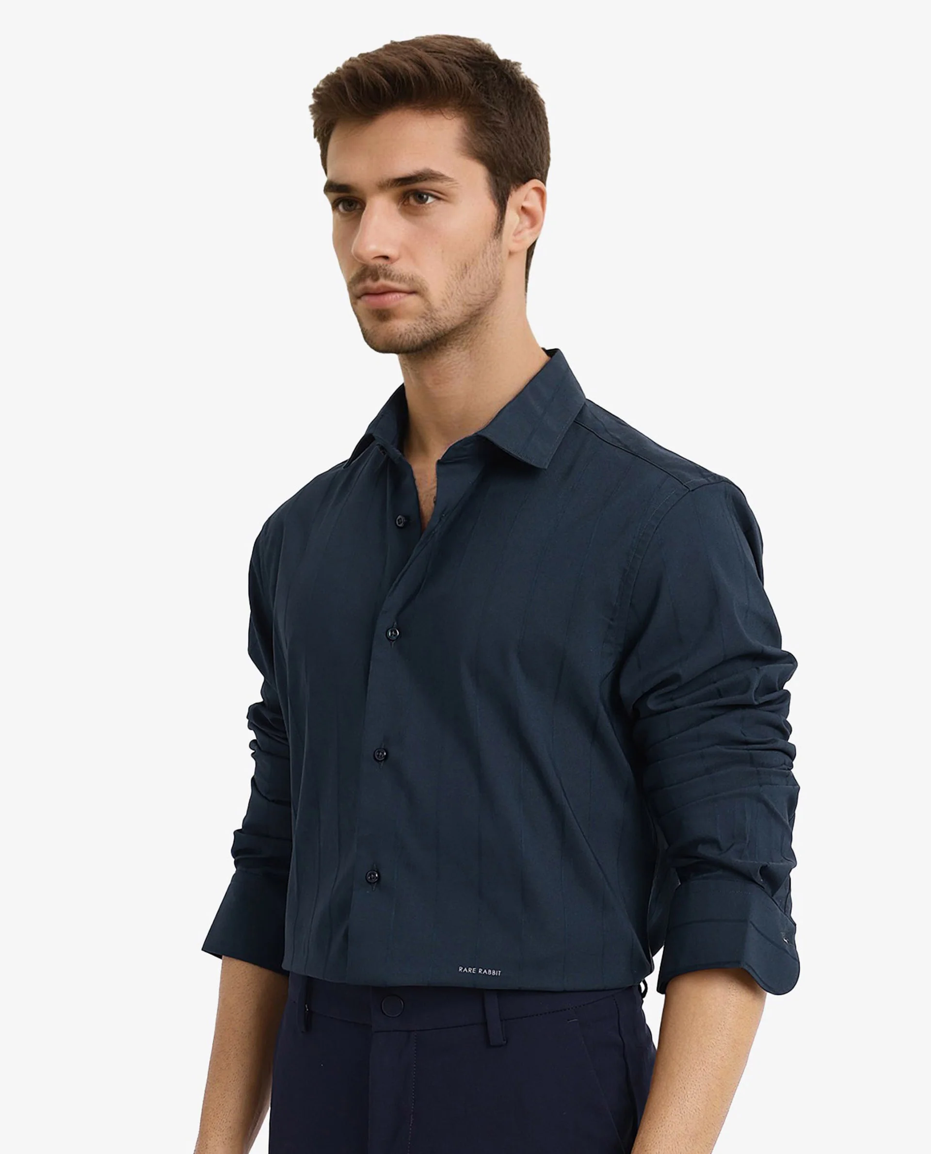 Rare Rabbit Men's Vista-1 Dark Petrol Cotton Striped Print Regular Fit Full Sleeve Collared Shirt - Image 6