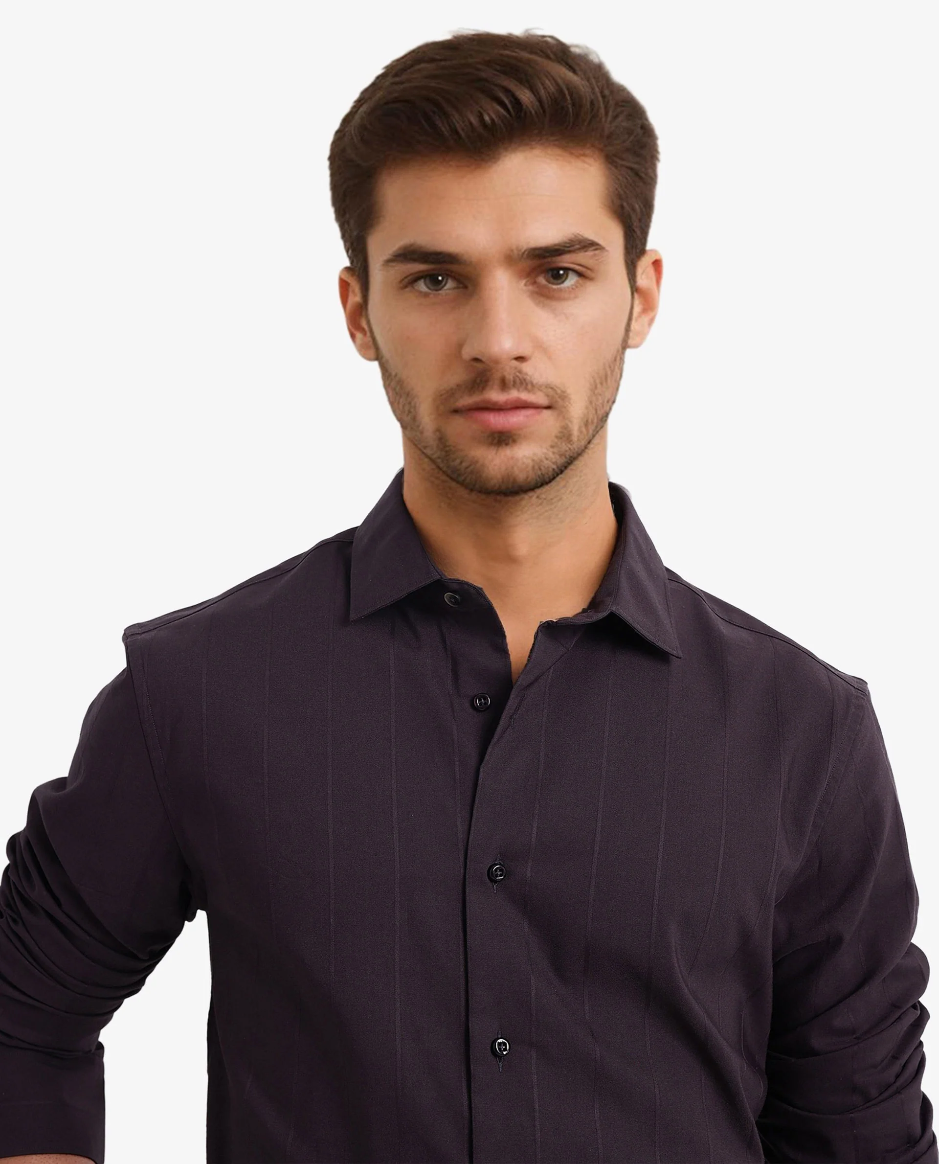Rare Rabbit Men's Vista-1 Dark Purple Cotton Striped Print Regular Fit Full Sleeve Collared Shirt - Image 2