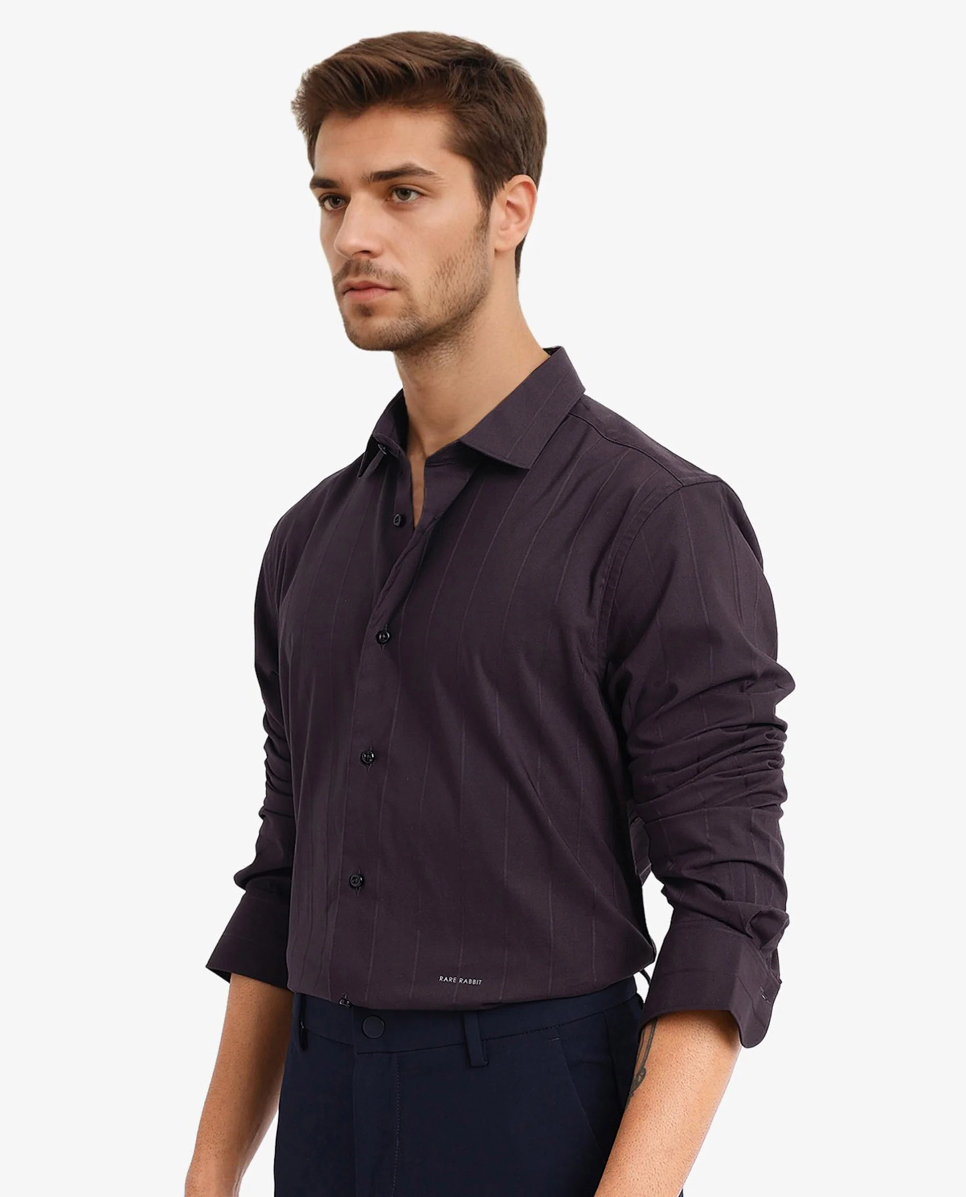 Rare Rabbit Men's Vista-1 Dark Purple Cotton Striped Print Regular Fit Full Sleeve Collared Shirt - Image 6
