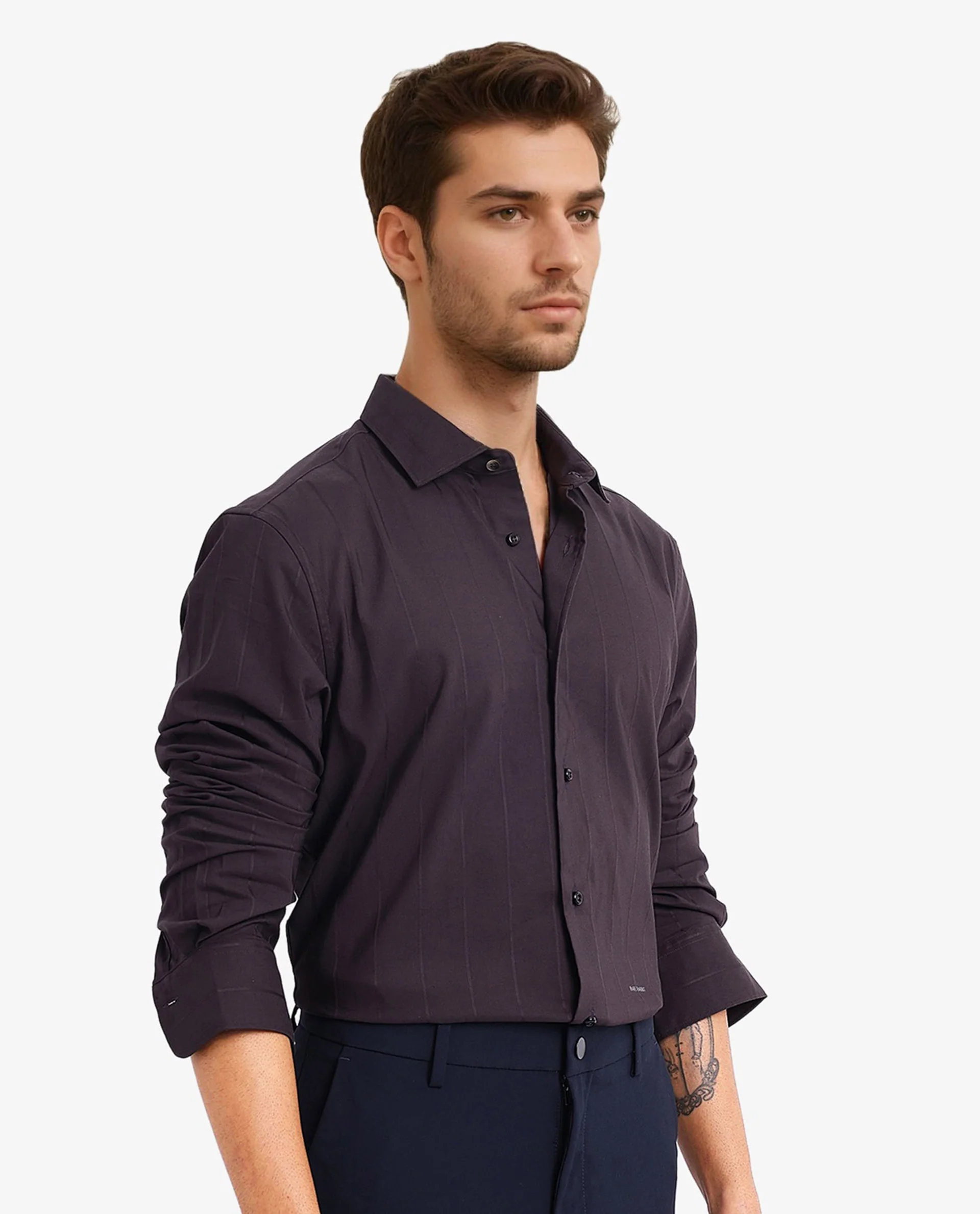 Rare Rabbit Men's Vista-1 Dark Purple Cotton Striped Print Regular Fit Full Sleeve Collared Shirt - Image 7