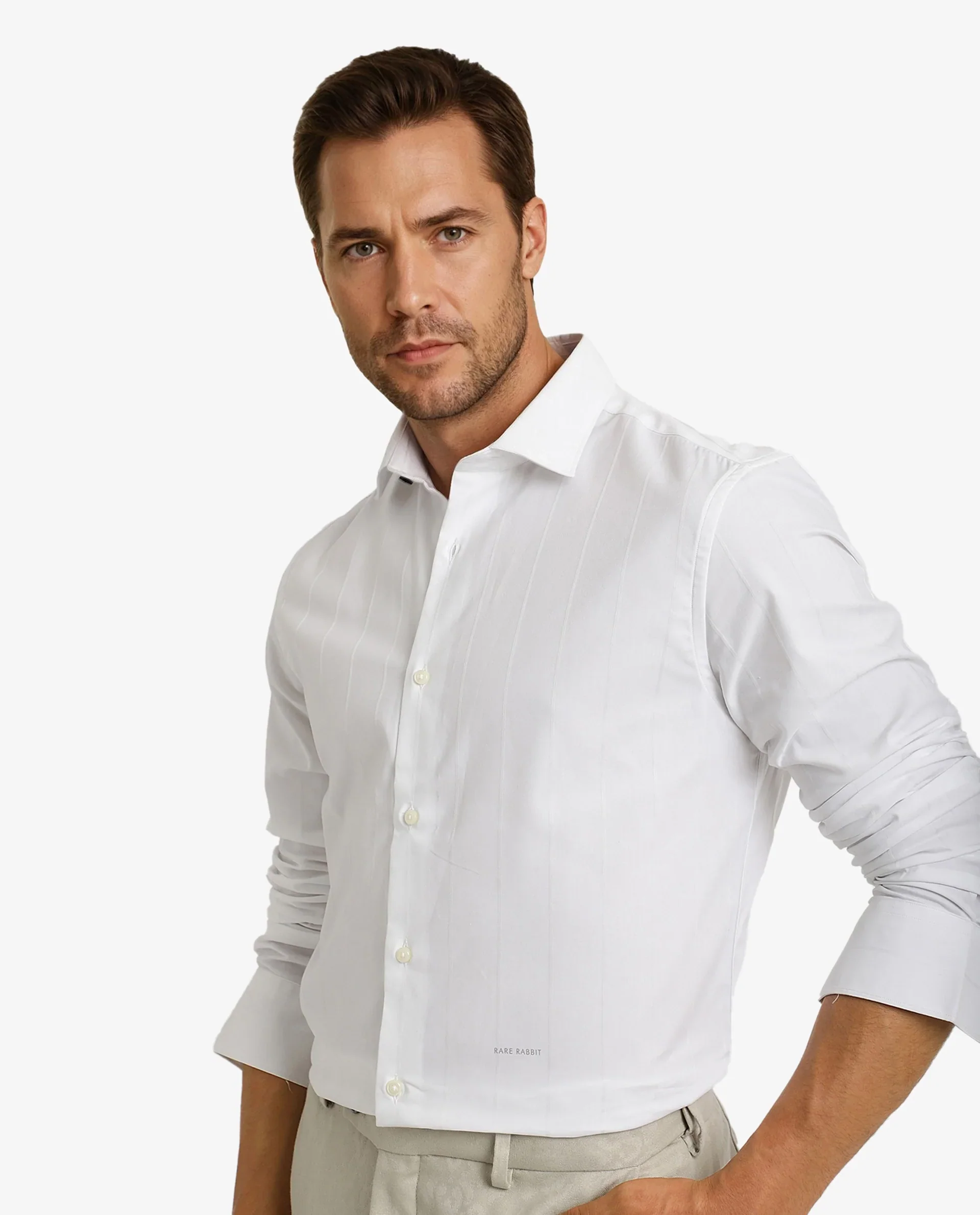 Rare Rabbit Men's Vista-1 White Cotton Striped Print Regular Fit Full Sleeve Collared Shirt - Image 5