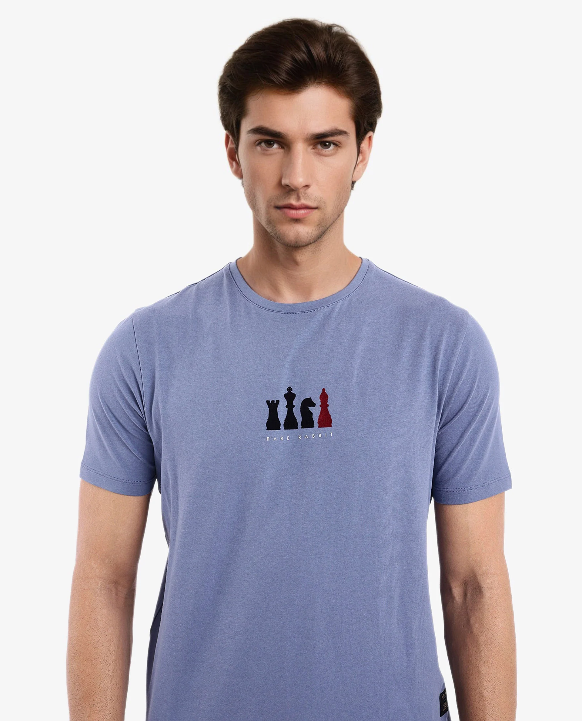 Rare Rabbit Men's Vital Dusky Blue Cotton Graphic Print Regular Fit Half Sleeve Crew Neck T-Shirt - Image 2