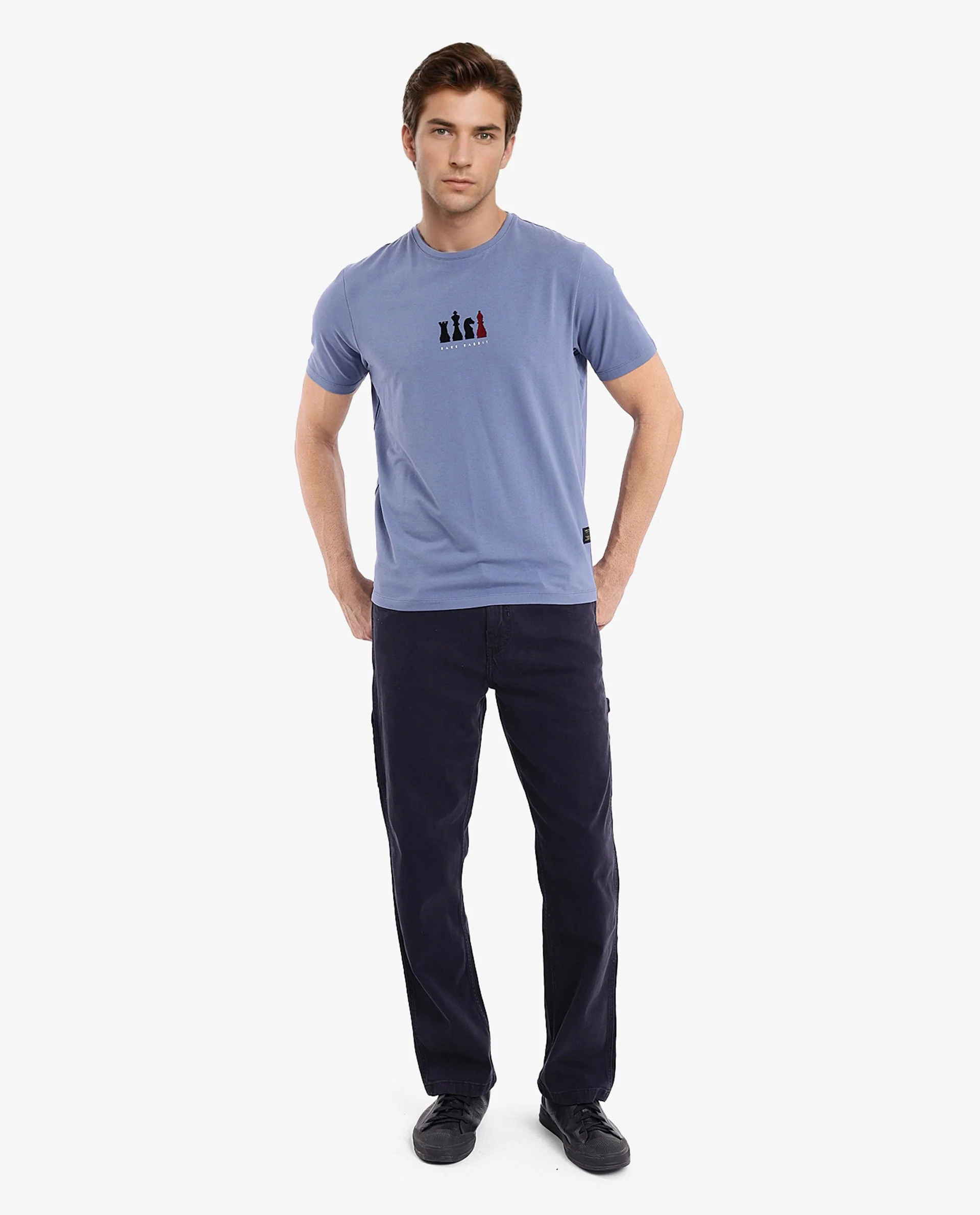 Rare Rabbit Men's Vital Dusky Blue Cotton Graphic Print Regular Fit Half Sleeve Crew Neck T-Shirt - Image 3
