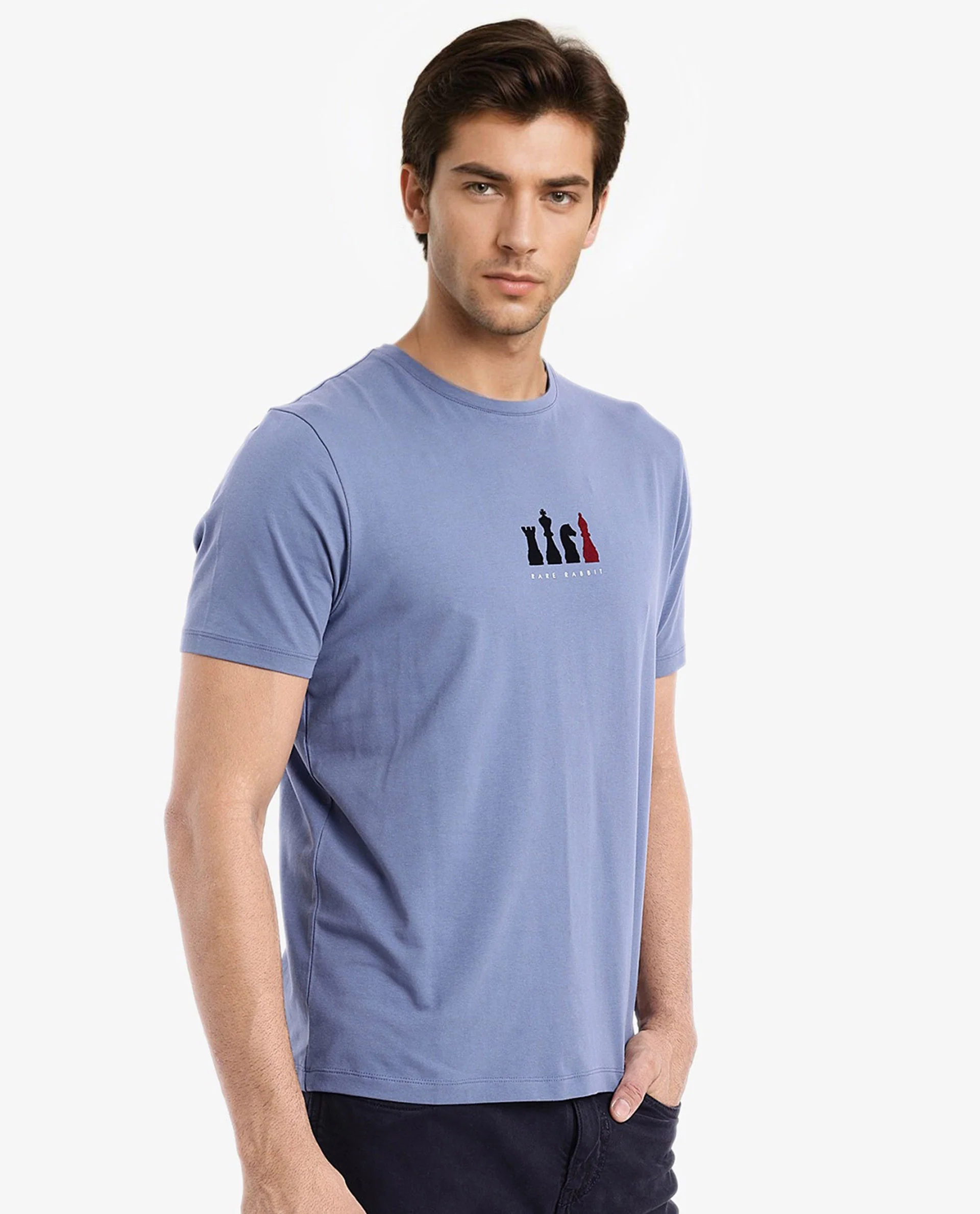 Rare Rabbit Men's Vital Dusky Blue Cotton Graphic Print Regular Fit Half Sleeve Crew Neck T-Shirt - Image 4