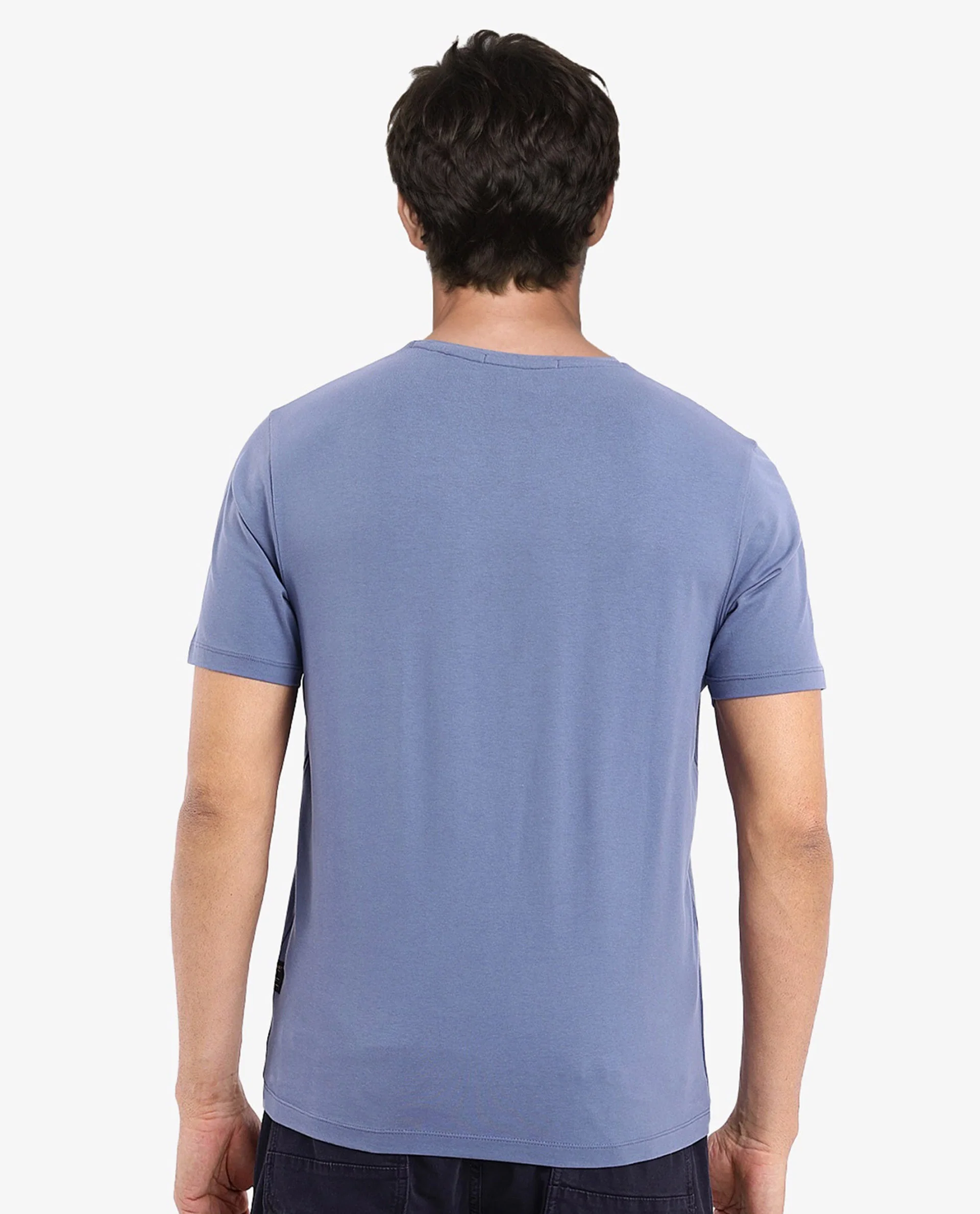 Rare Rabbit Men's Vital Dusky Blue Cotton Graphic Print Regular Fit Half Sleeve Crew Neck T-Shirt - Image 5