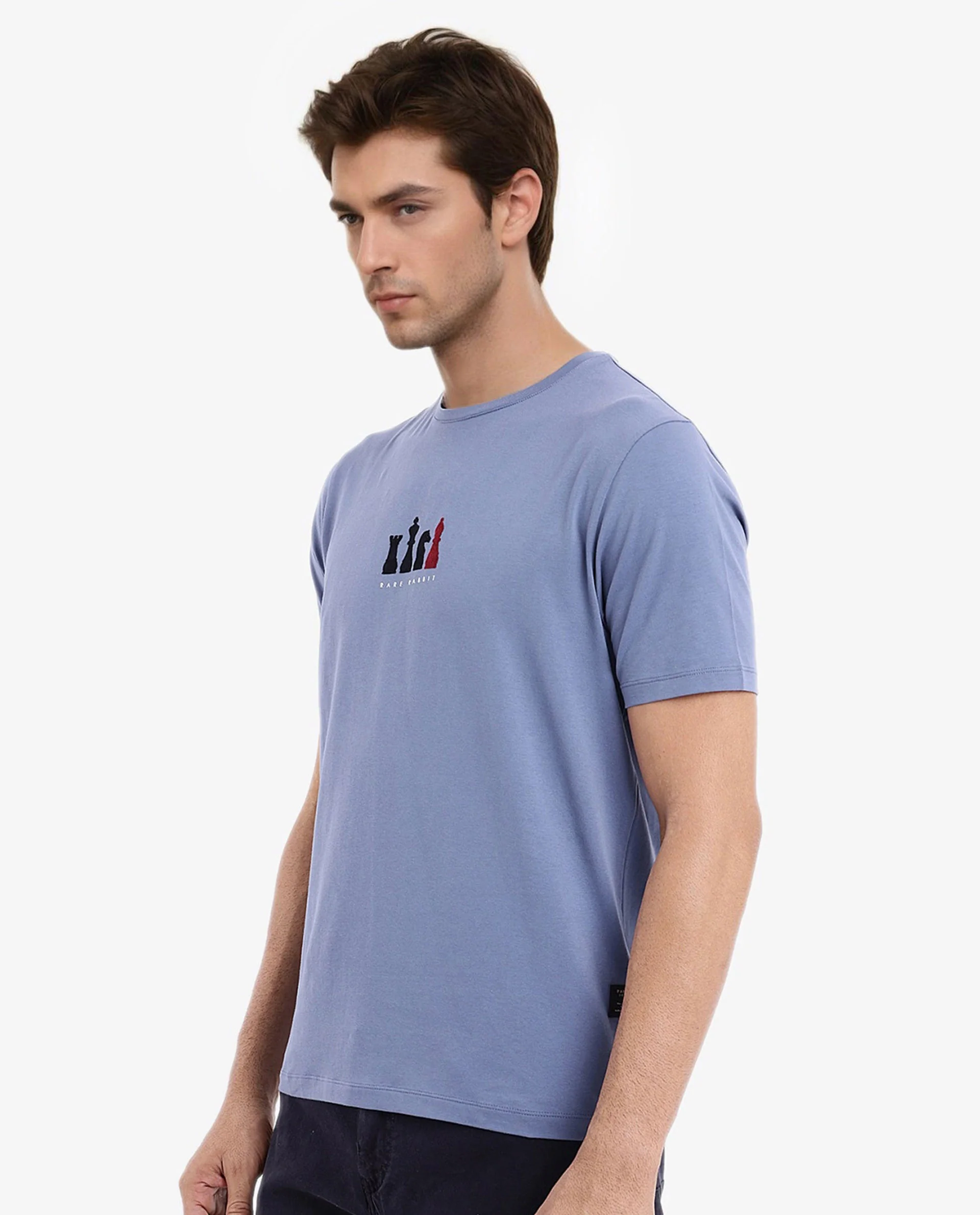 Rare Rabbit Men's Vital Dusky Blue Cotton Graphic Print Regular Fit Half Sleeve Crew Neck T-Shirt - Image 6