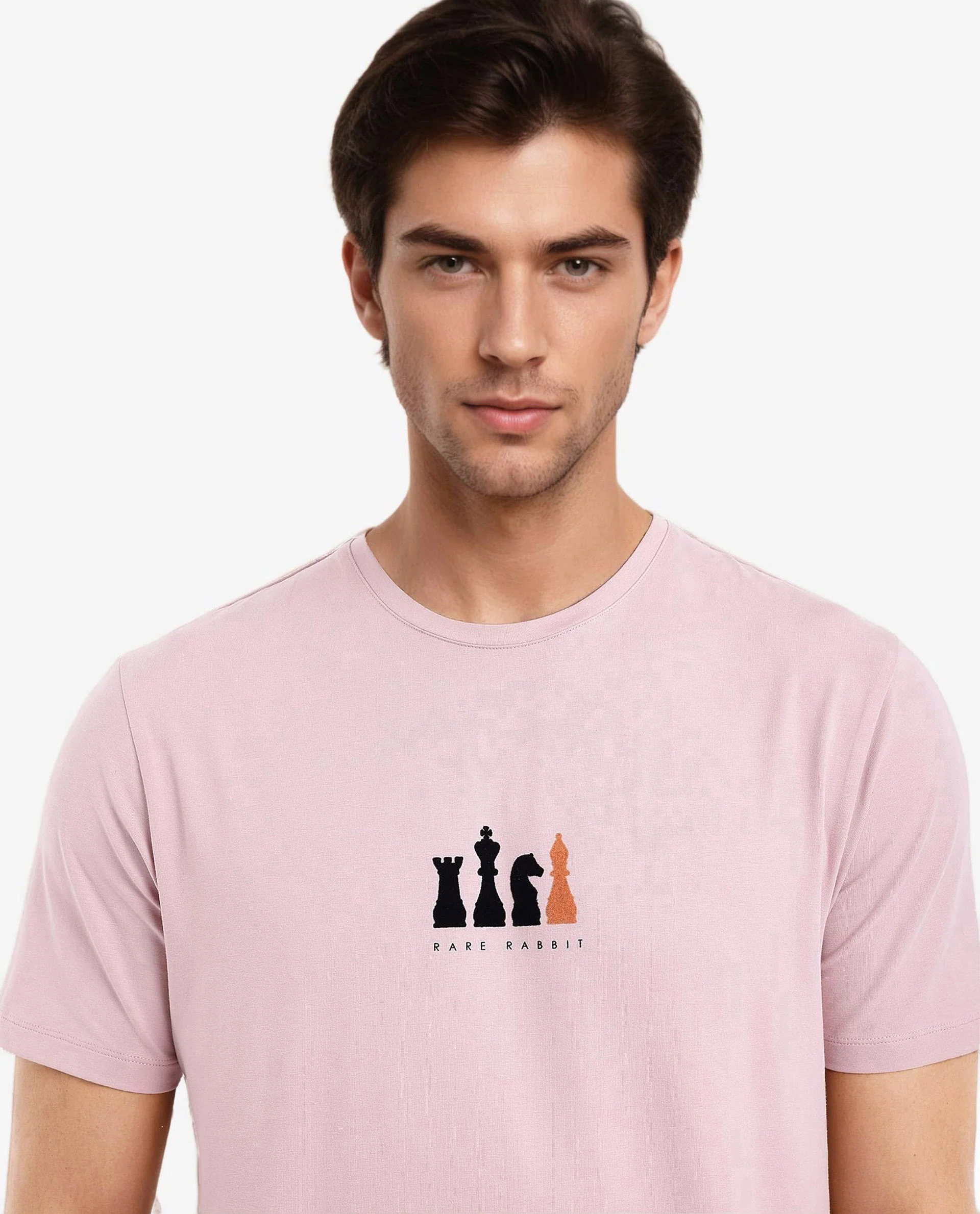 Rare Rabbit Men's Vital Light Pink Cotton Graphic Print Regular Fit Half Sleeve Crew Neck T-Shirt - Image 2