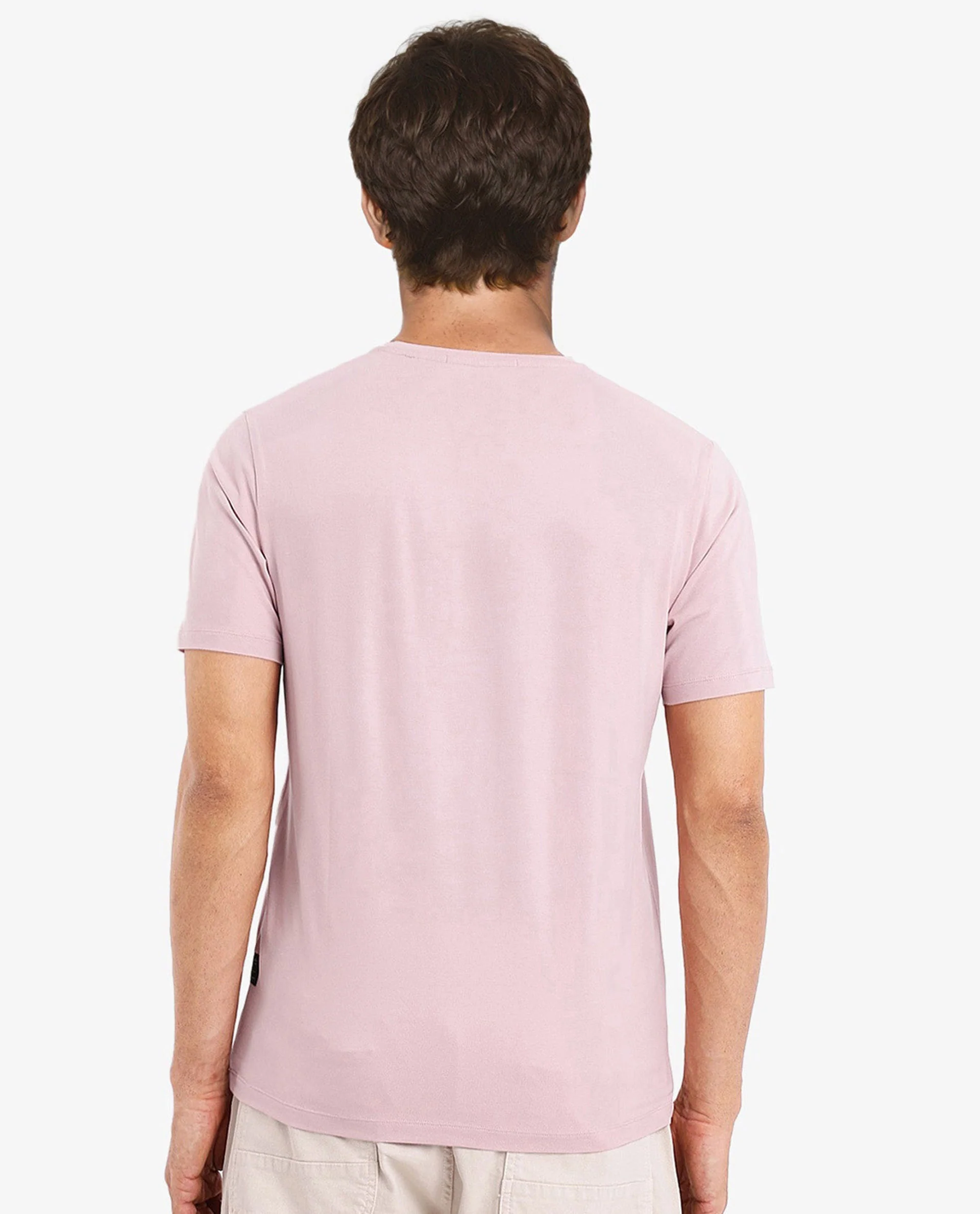 Rare Rabbit Men's Vital Light Pink Cotton Graphic Print Regular Fit Half Sleeve Crew Neck T-Shirt - Image 4
