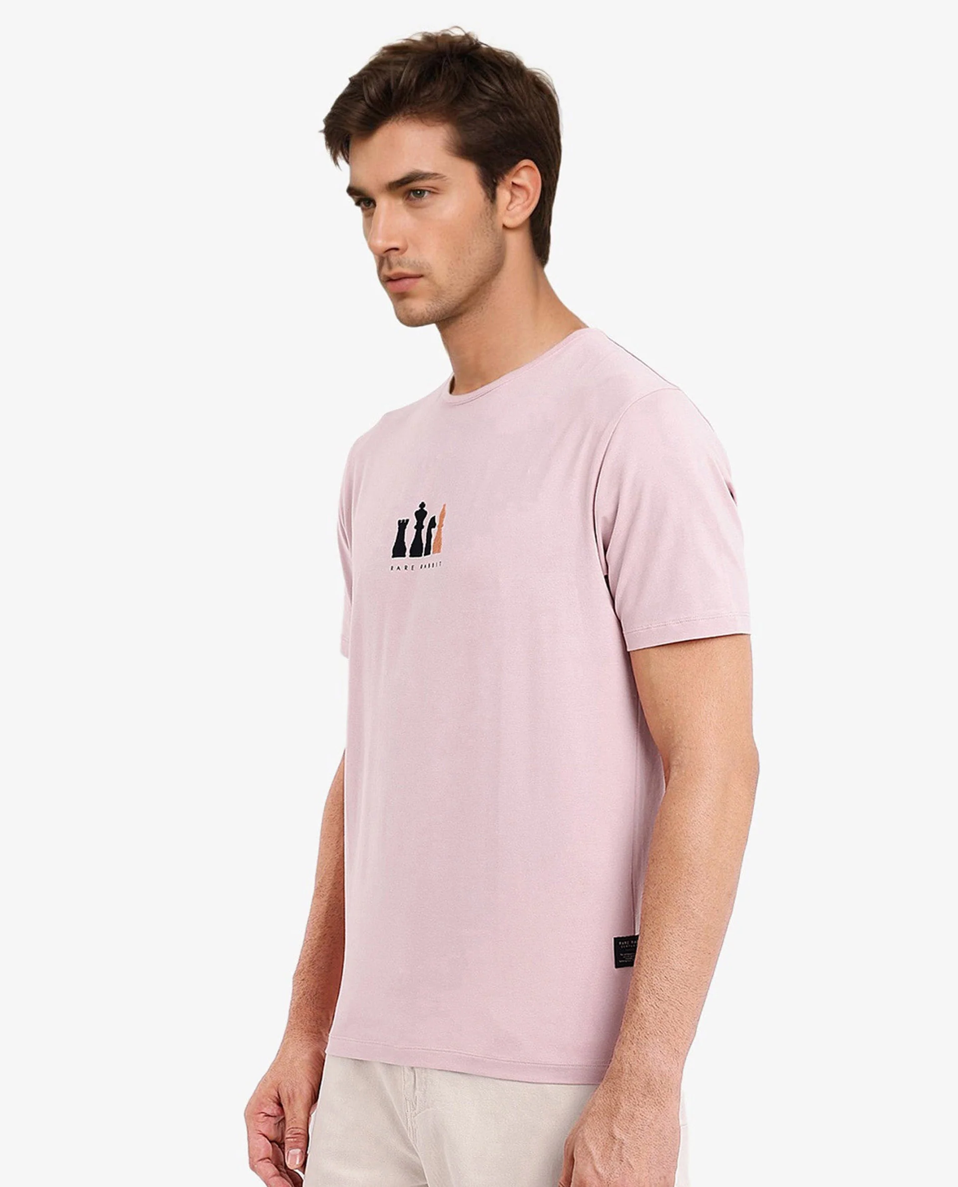 Rare Rabbit Men's Vital Light Pink Cotton Graphic Print Regular Fit Half Sleeve Crew Neck T-Shirt - Image 5