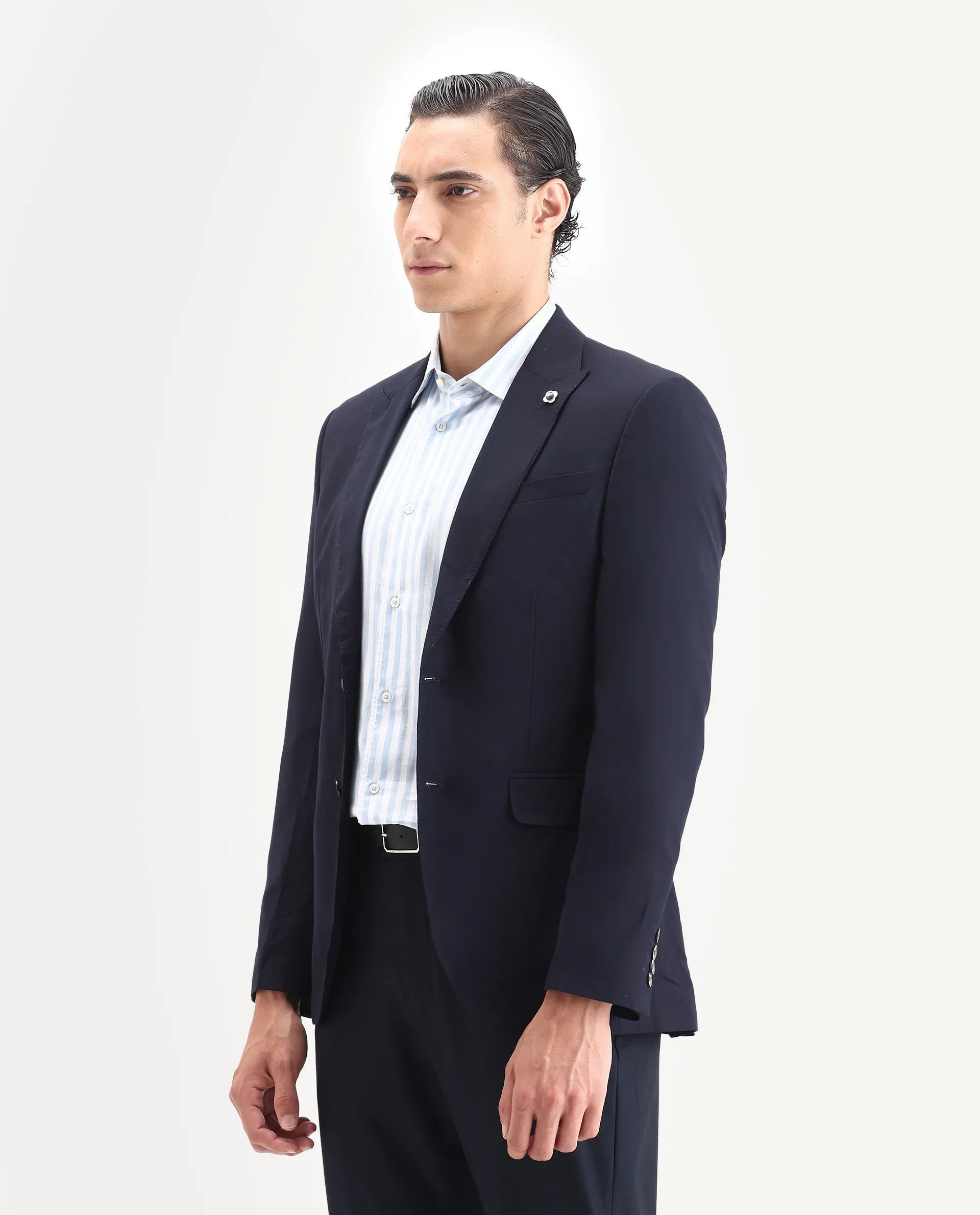 Rare Rabbit Men's Vitara Navy Cotton Plain Tailored Fit Full Sleeve Lapel Neck Blazer - Image 5