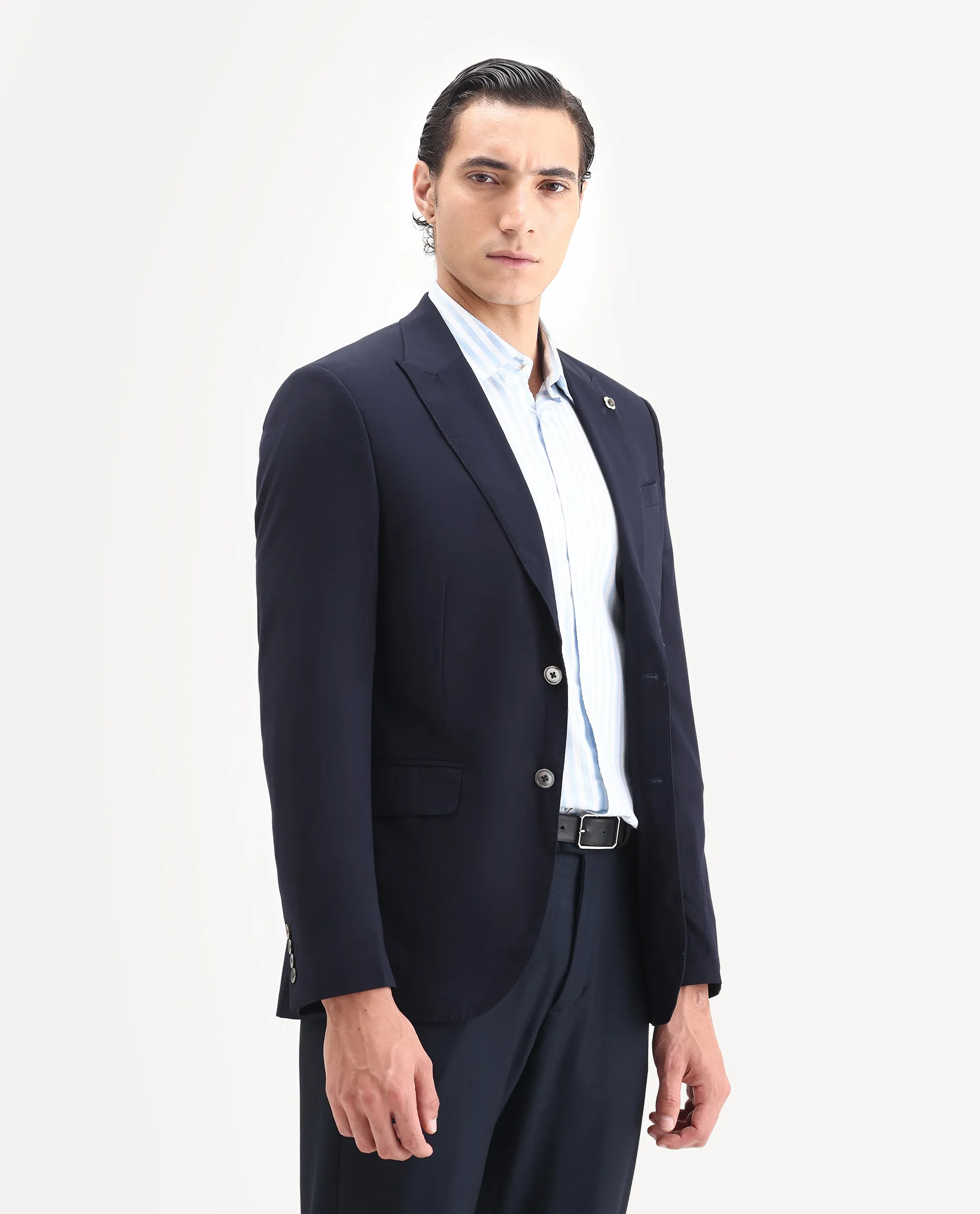Rare Rabbit Men's Vitara Navy Cotton Plain Tailored Fit Full Sleeve Lapel Neck Blazer - Image 6