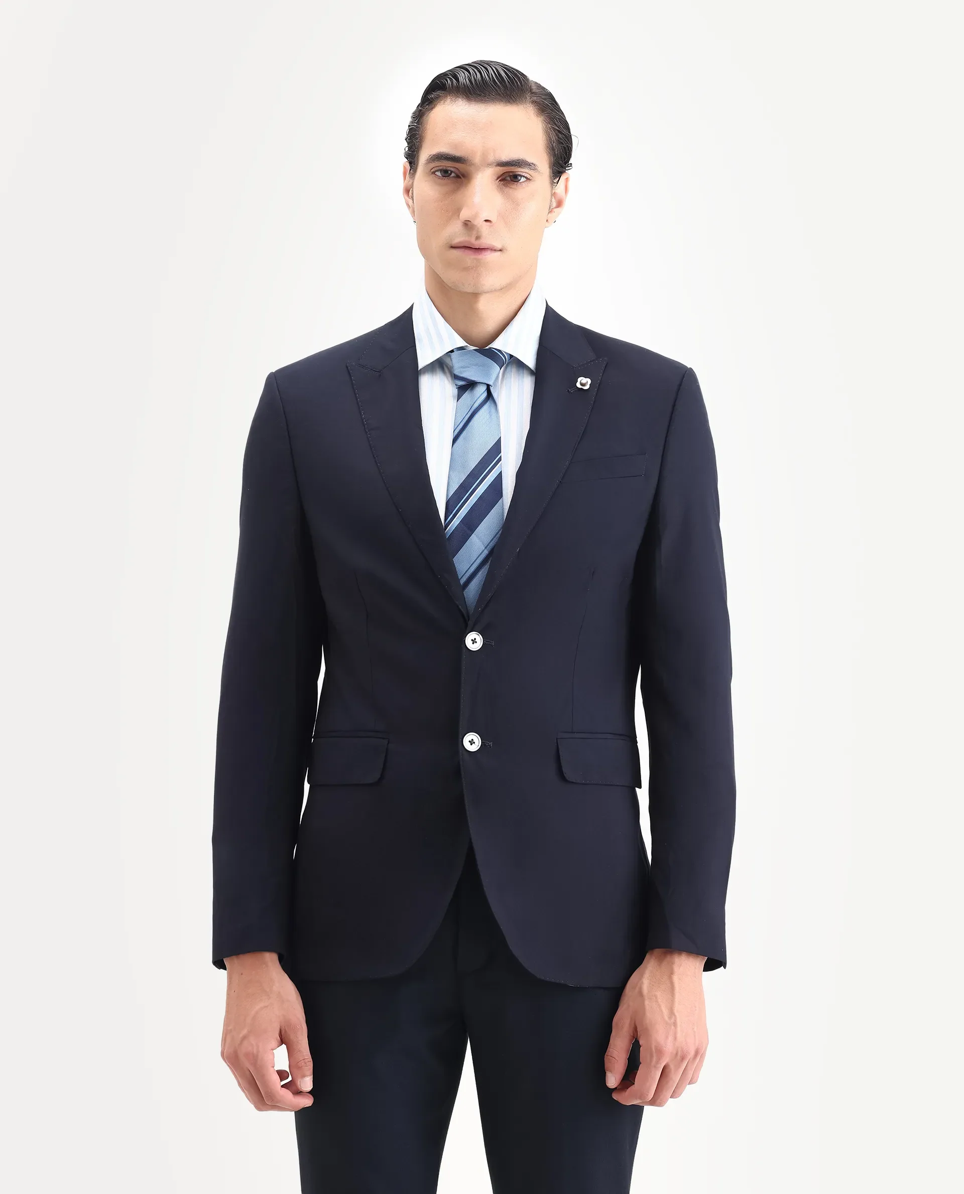 Rare Rabbit Men's Vitara Navy Cotton Plain Tailored Fit Full Sleeve Lapel Neck Blazer - Image 7