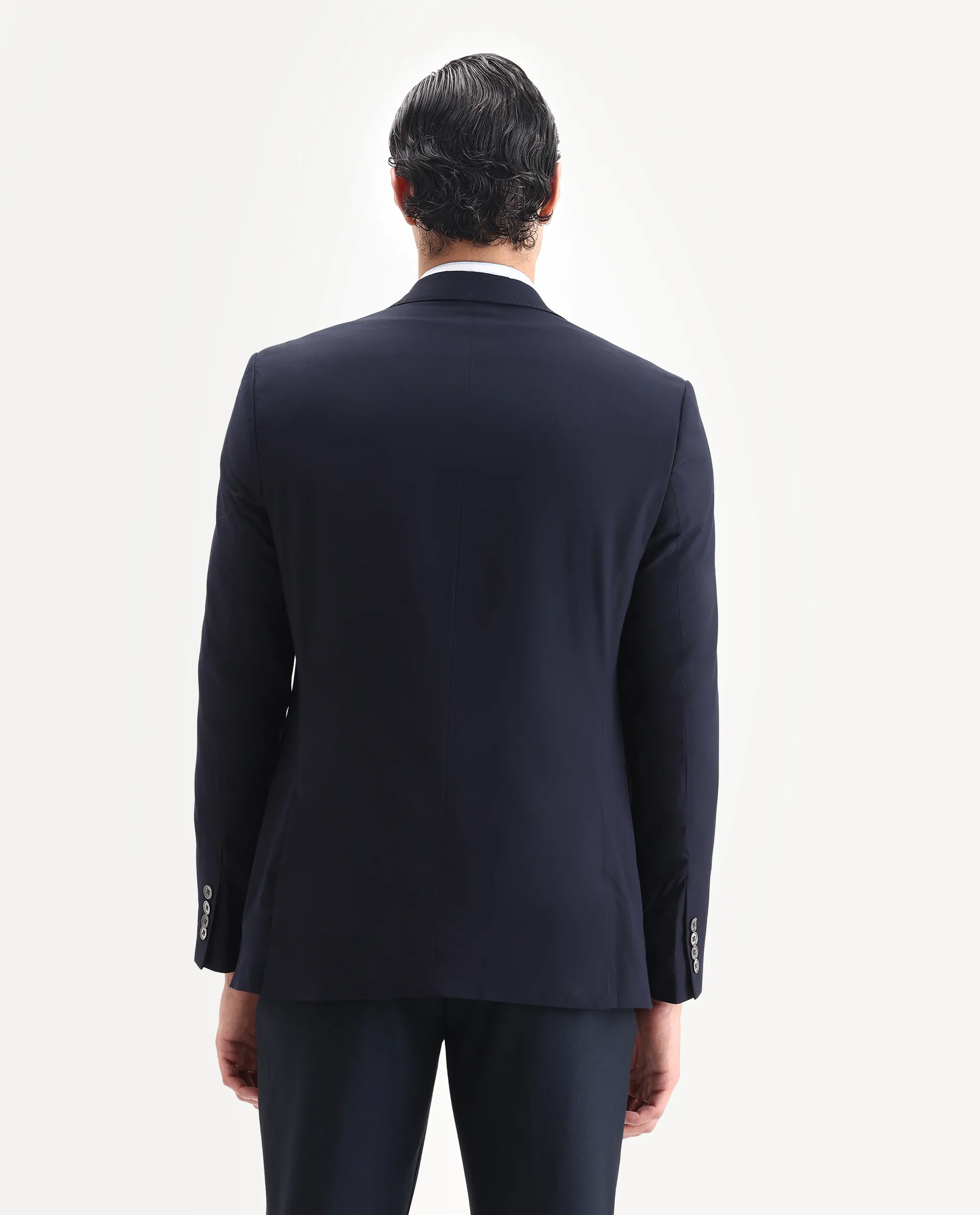 Rare Rabbit Men's Vitara Navy Cotton Plain Tailored Fit Full Sleeve Lapel Neck Blazer - Image 8