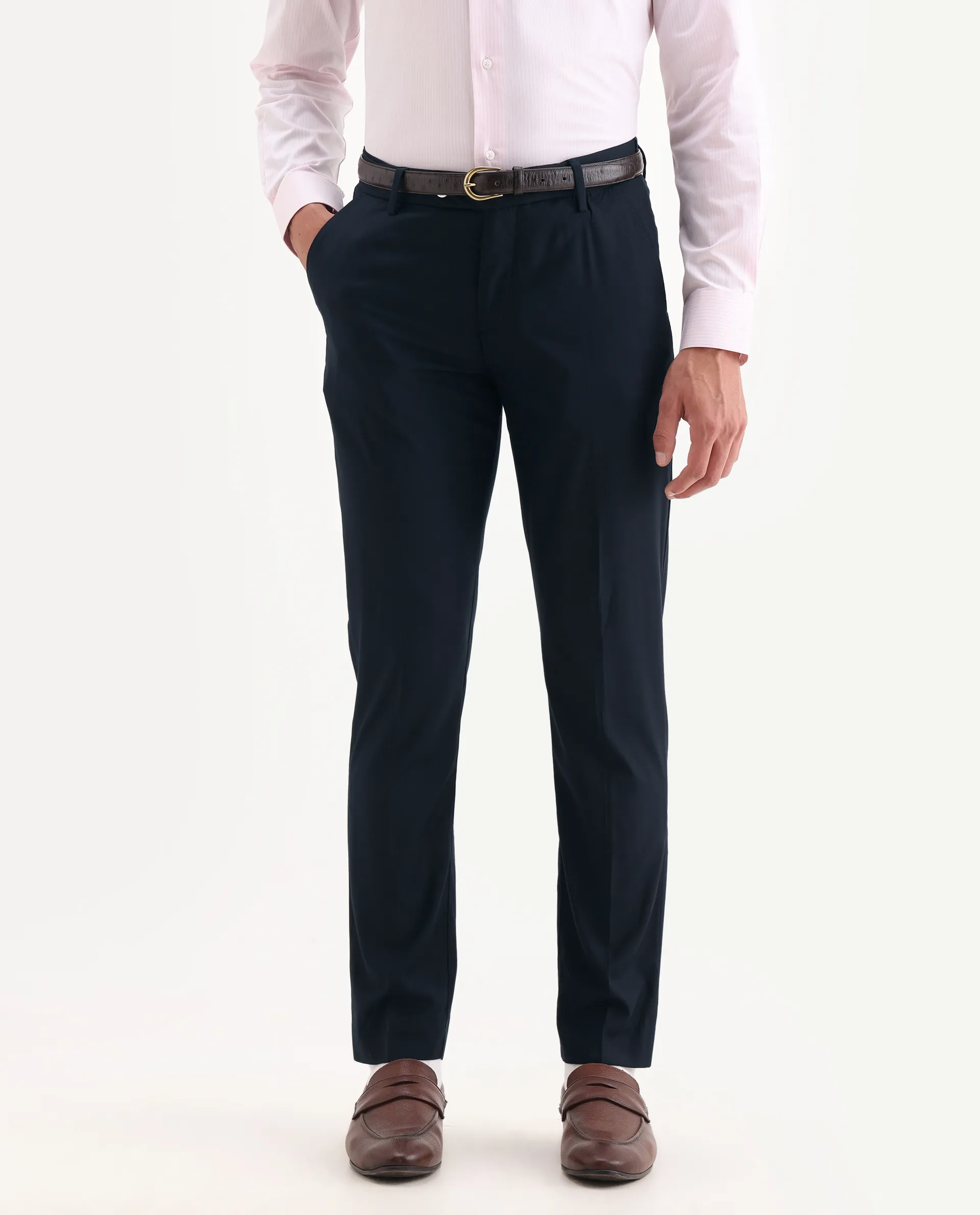 Rare Rabbit Men's Vitaro Navy Polyester Plain Regular Fit Trouser - Image 2