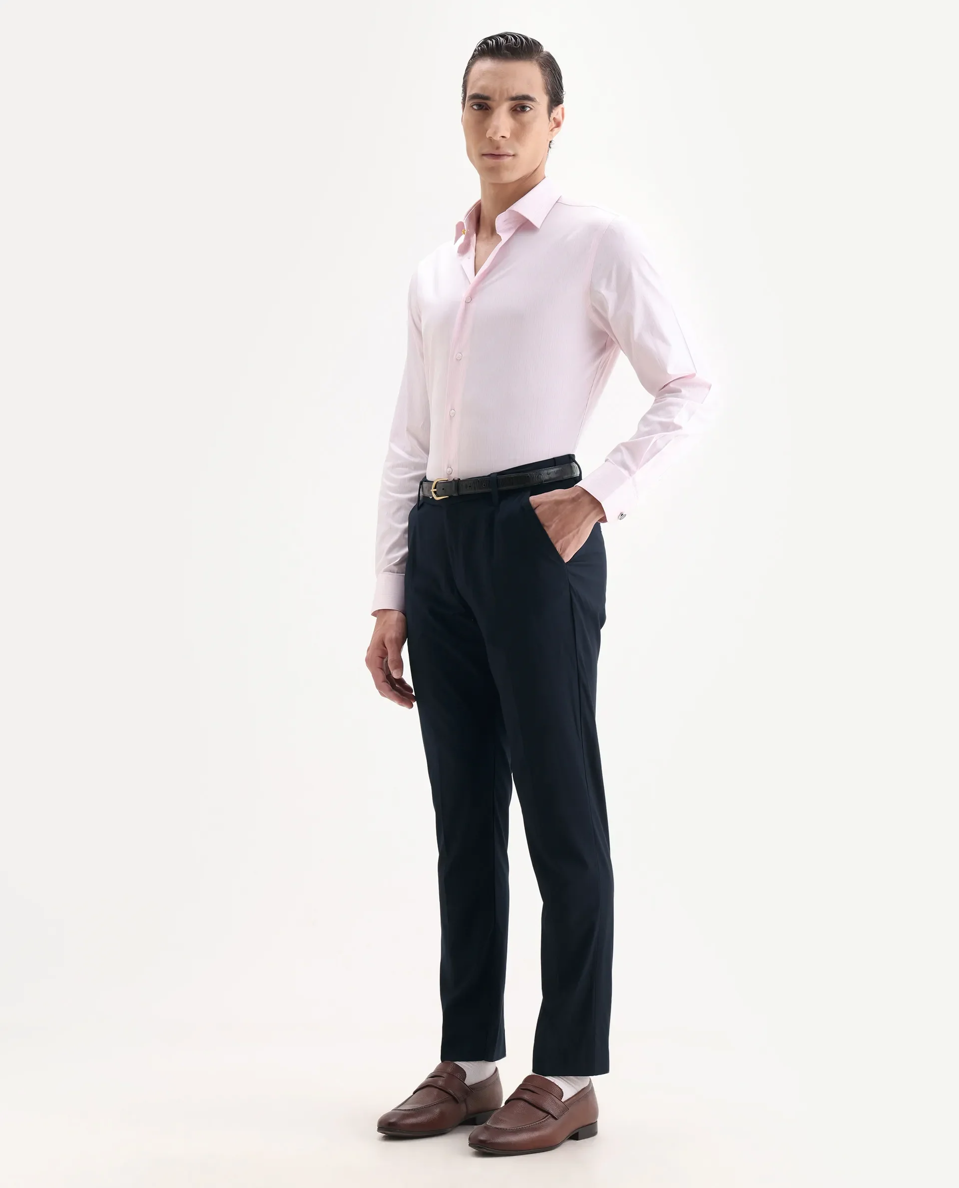 Rare Rabbit Men's Vitaro Navy Polyester Plain Regular Fit Trouser - Image 4
