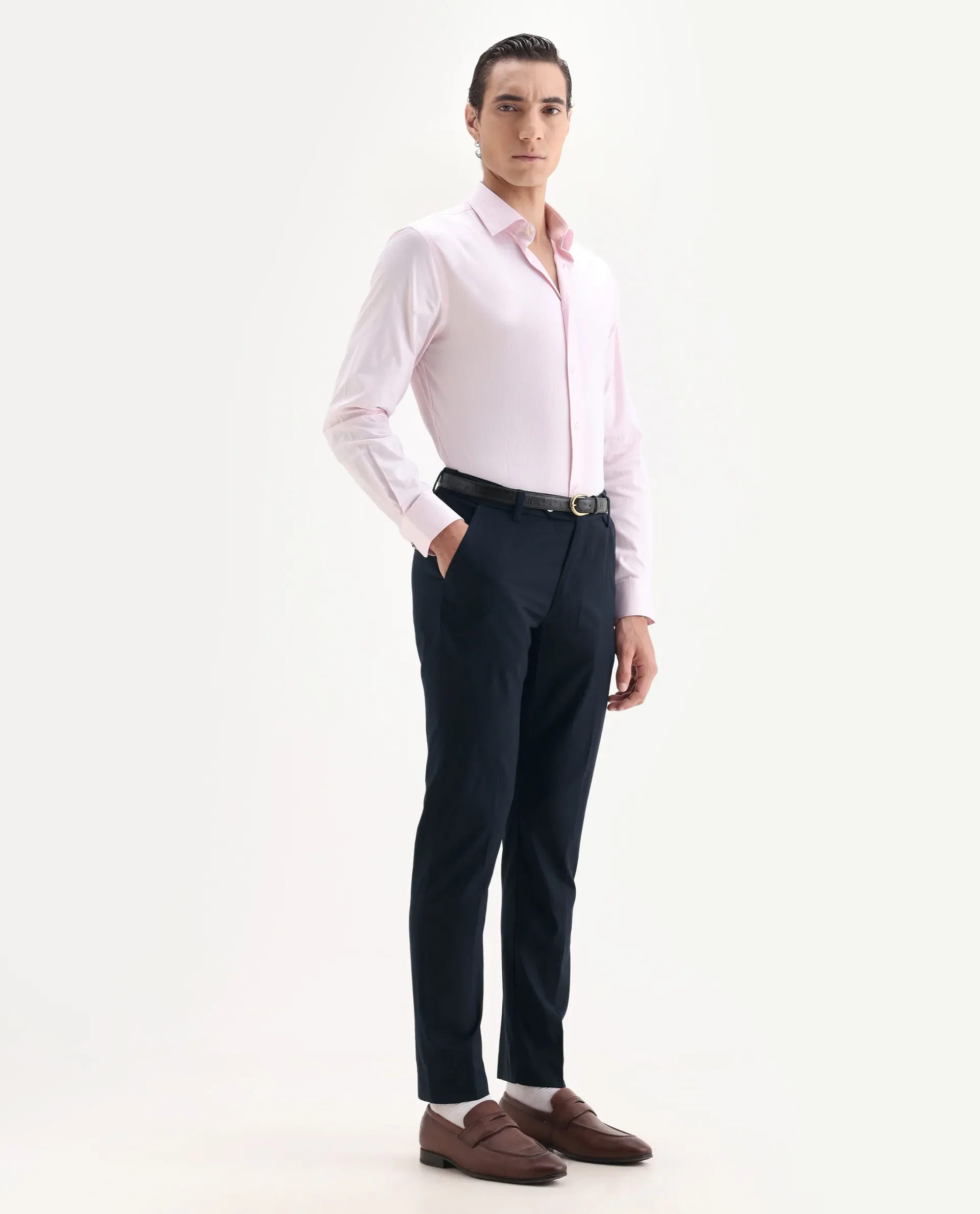 Rare Rabbit Men's Vitaro Navy Polyester Plain Regular Fit Trouser - Image 5