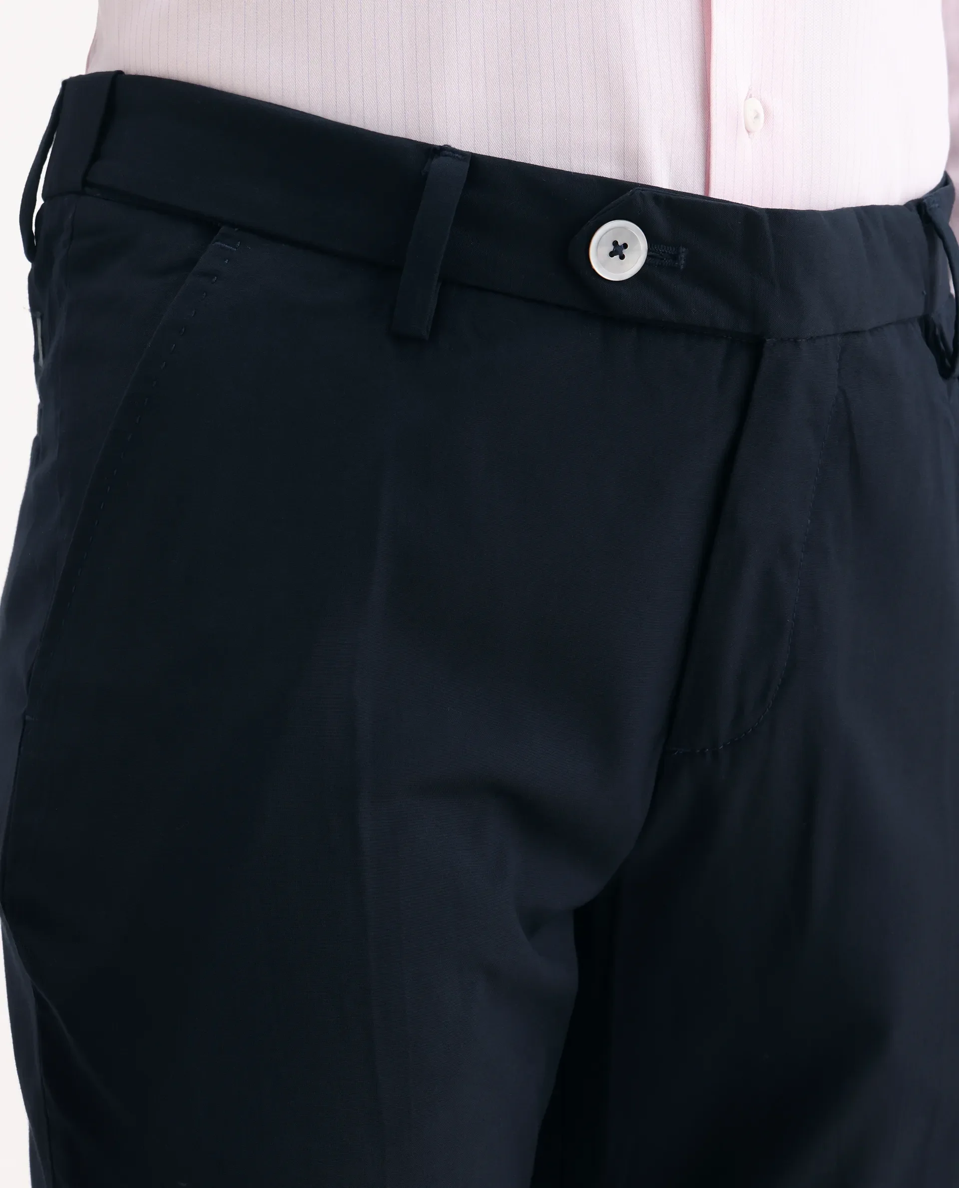 Rare Rabbit Men's Vitaro Navy Polyester Plain Regular Fit Trouser - Image 6