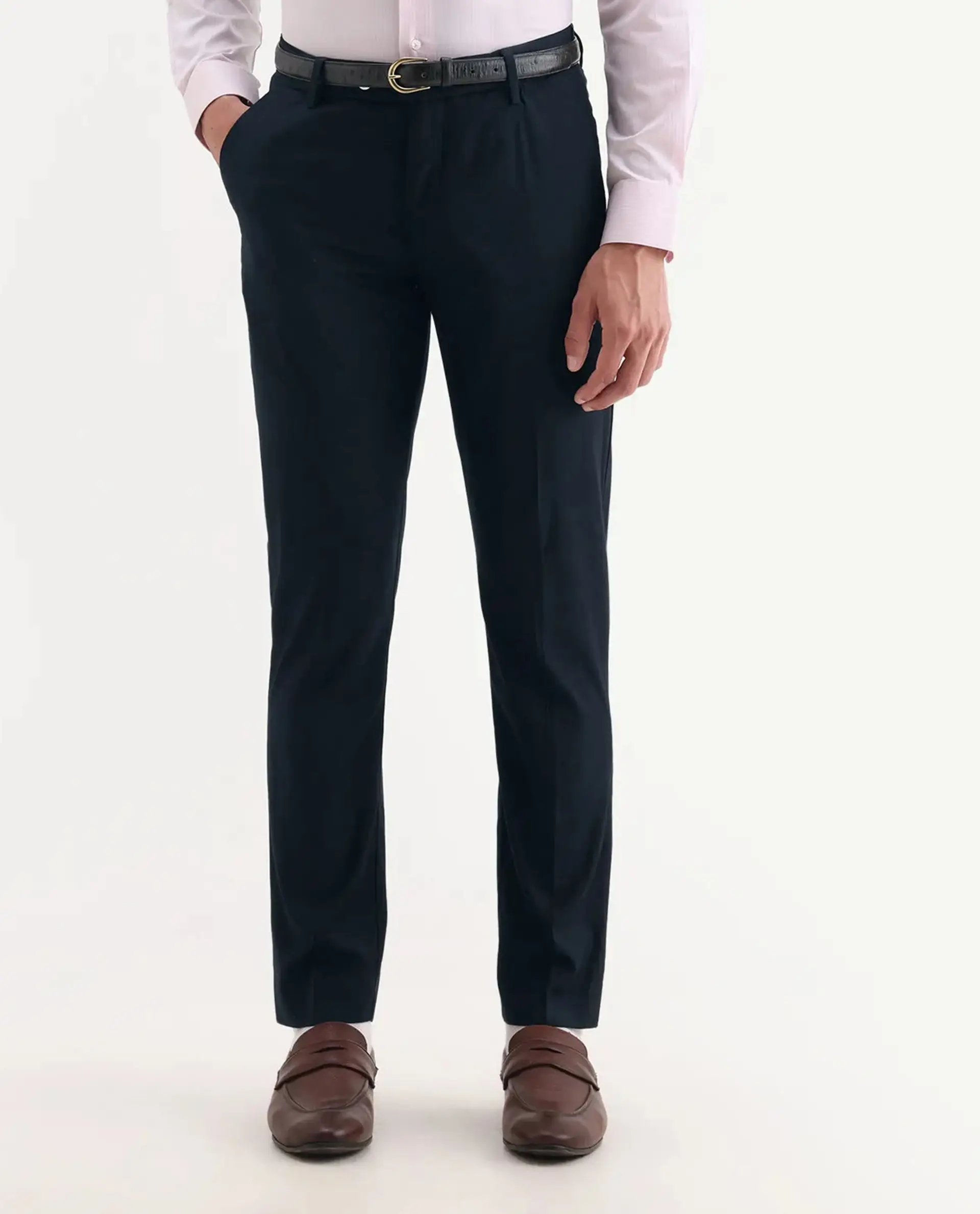Rare Rabbit Men's Vitaro Navy Polyester Plain Regular Fit Trouser - Image 9