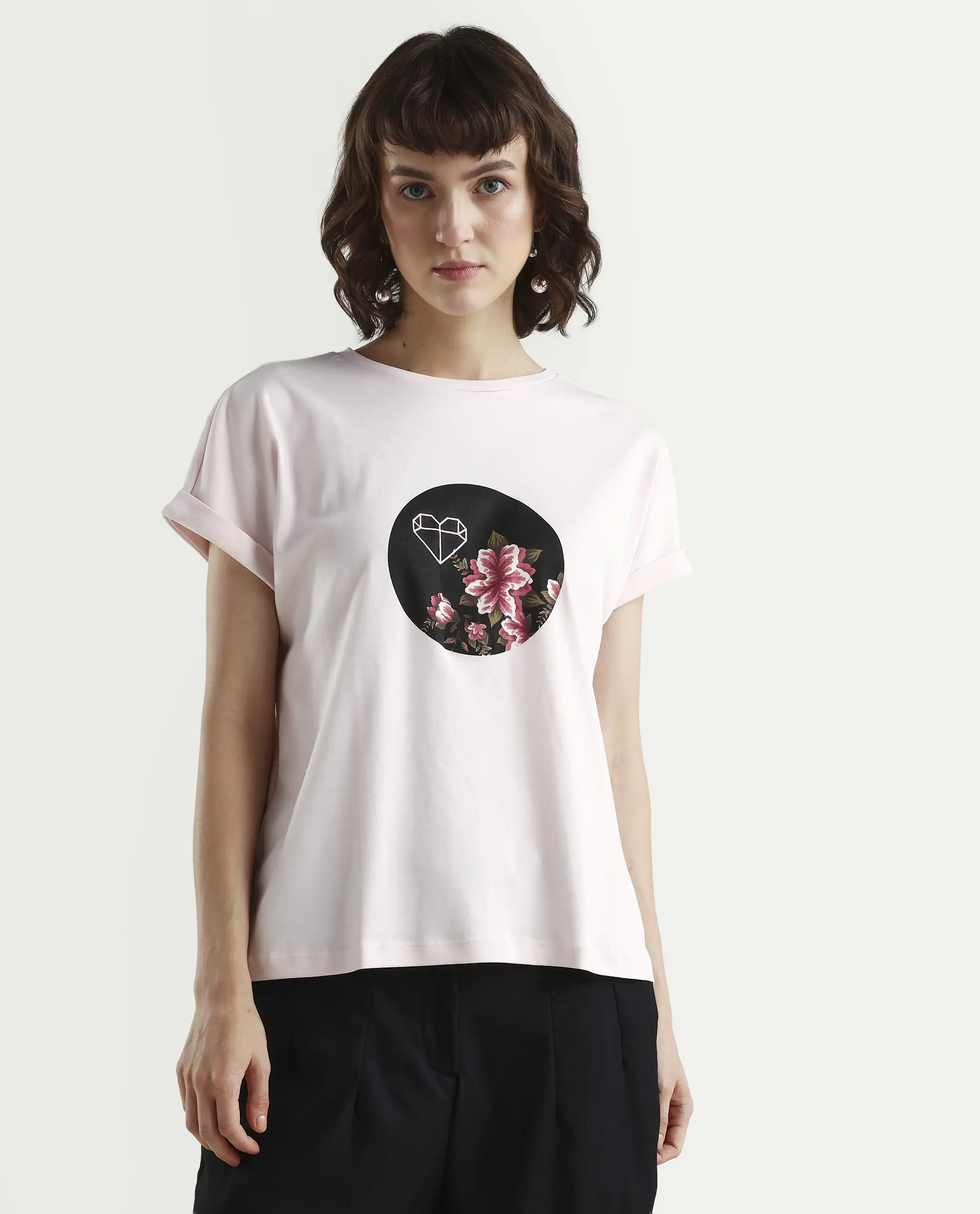 Rareism Women's Vitivus Pink Cotton Crew Neck Graphic Print Regular Fit T-Shirt - Image 3