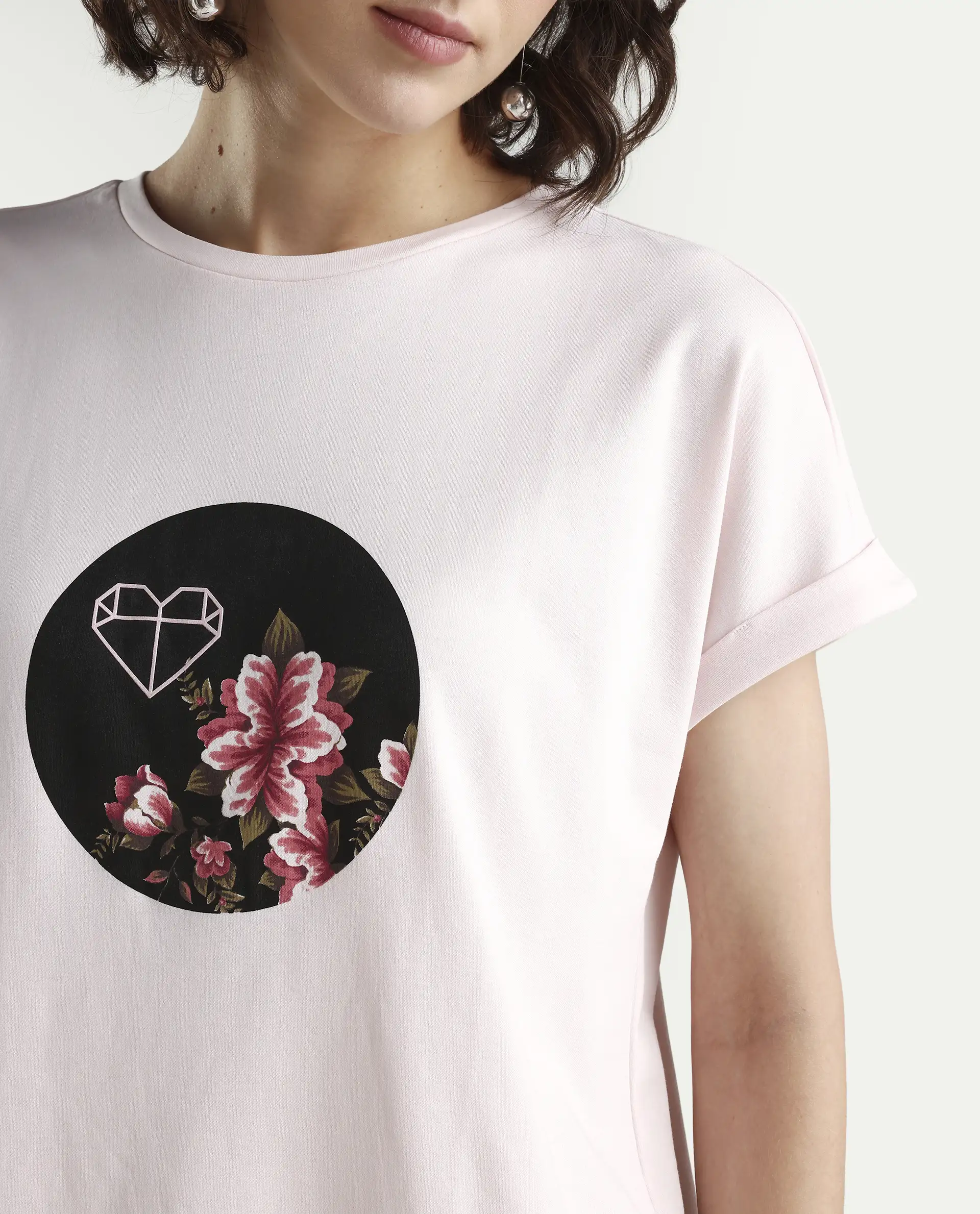 Rareism Women's Vitivus Pink Cotton Crew Neck Graphic Print Regular Fit T-Shirt - Image 4