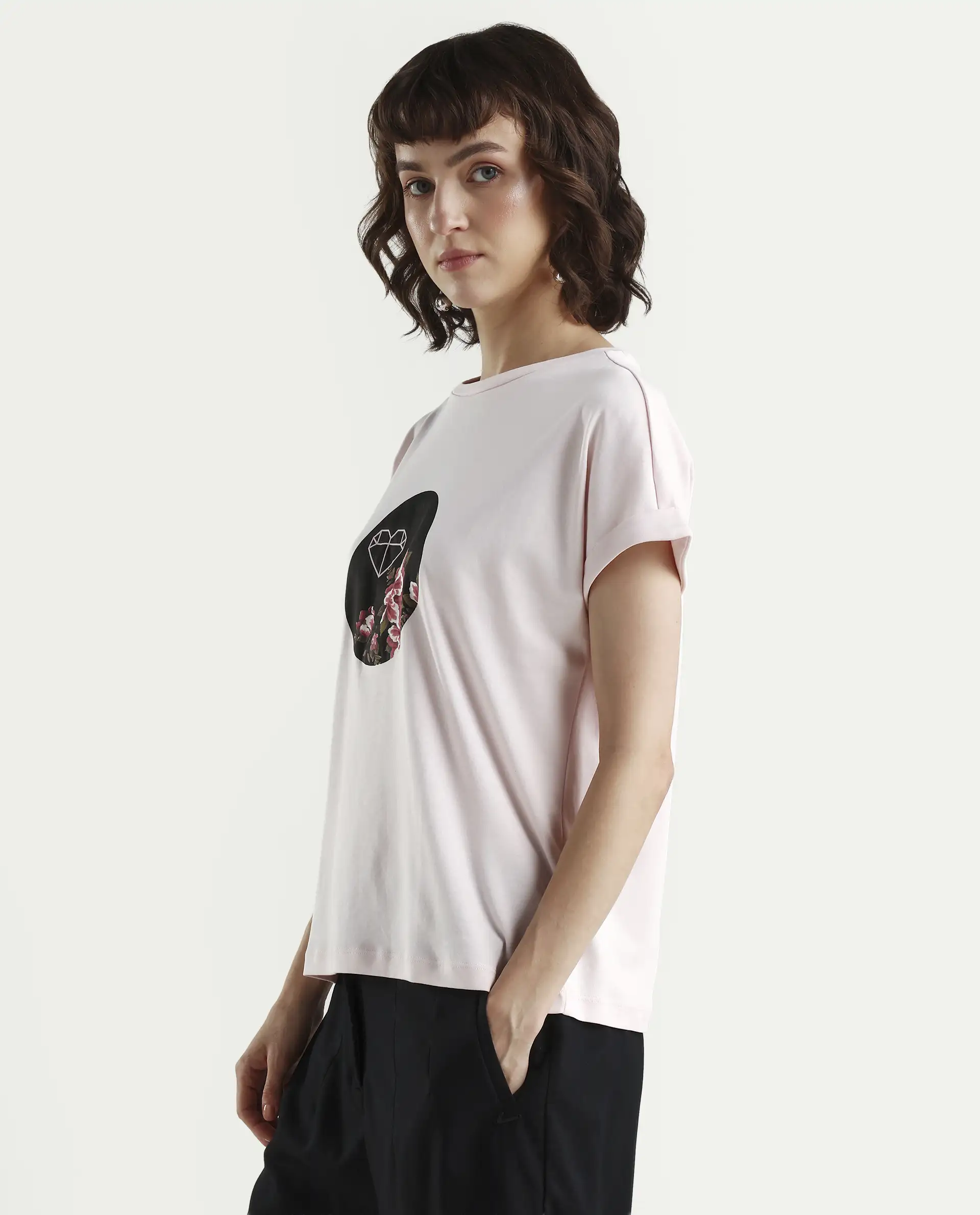 Rareism Women's Vitivus Pink Cotton Crew Neck Graphic Print Regular Fit T-Shirt - Image 5