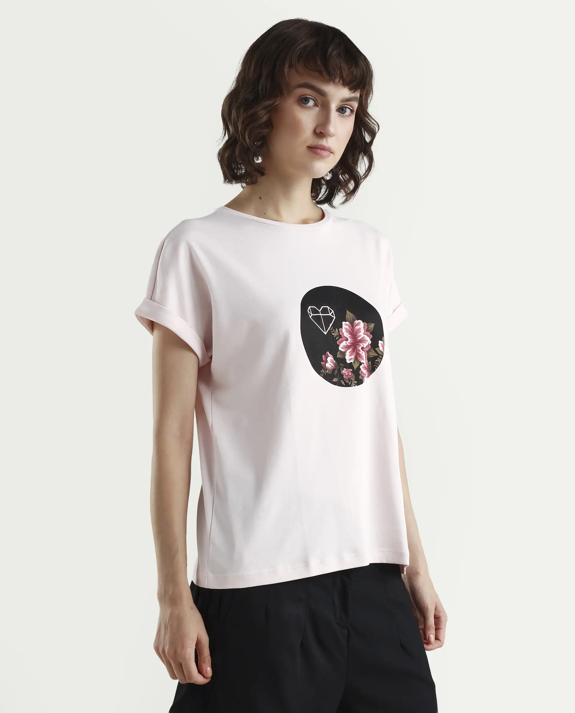 Rareism Women's Vitivus Pink Cotton Crew Neck Graphic Print Regular Fit T-Shirt - Image 6