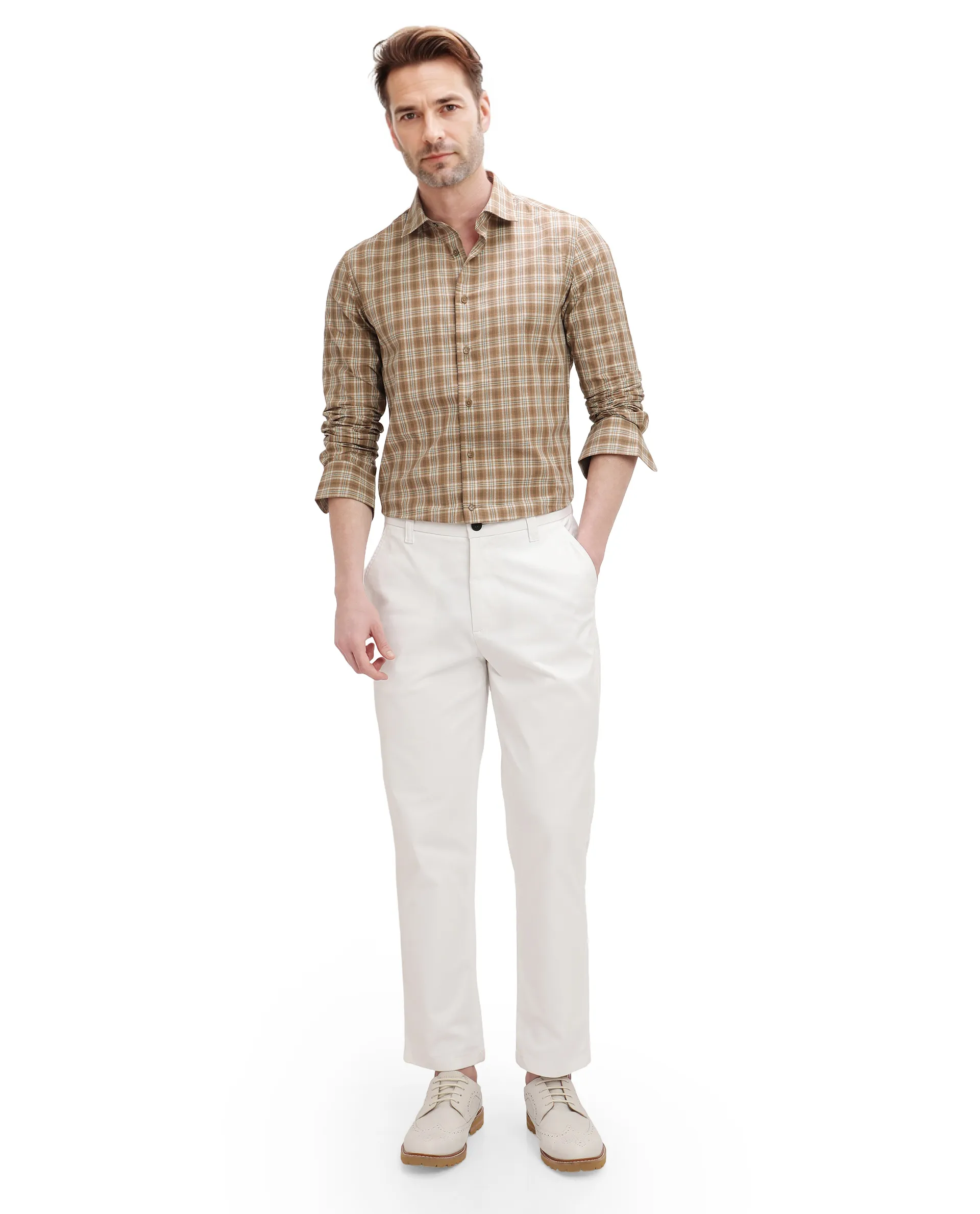 Rare Rabbit Men's Vitka Dark Brown Cotton Checked Print Regular Fit Full Sleeve Collared Shirt - Image 2