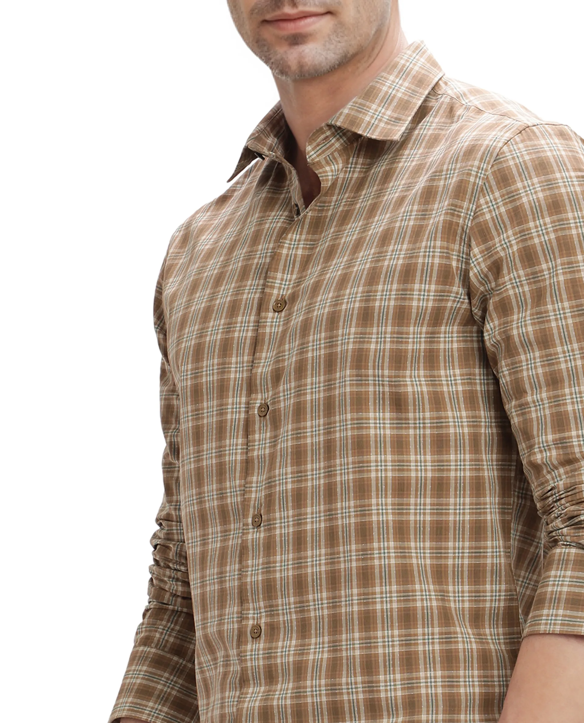 Rare Rabbit Men's Vitka Dark Brown Cotton Checked Print Regular Fit Full Sleeve Collared Shirt - Image 3