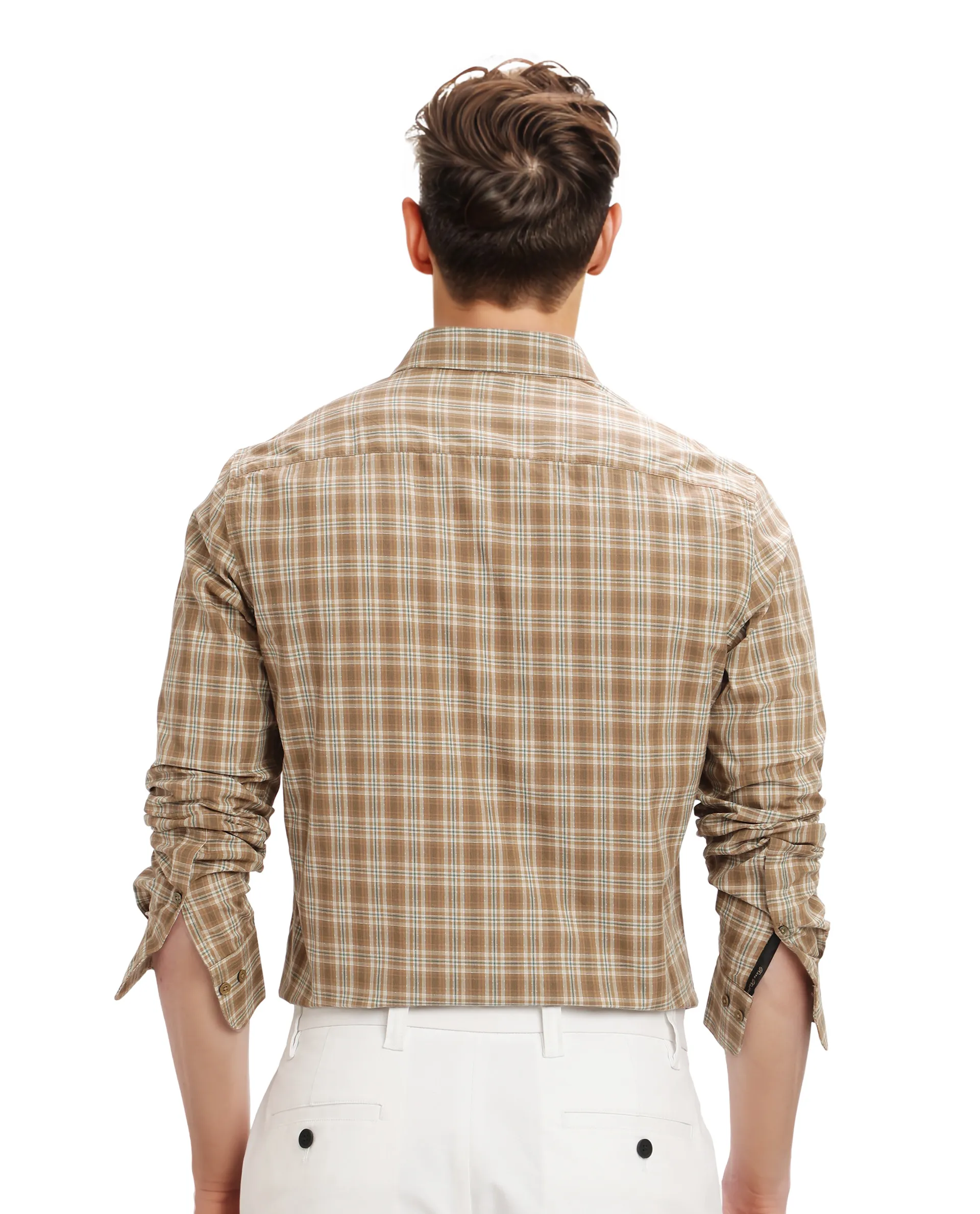 Rare Rabbit Men's Vitka Dark Brown Cotton Checked Print Regular Fit Full Sleeve Collared Shirt - Image 4