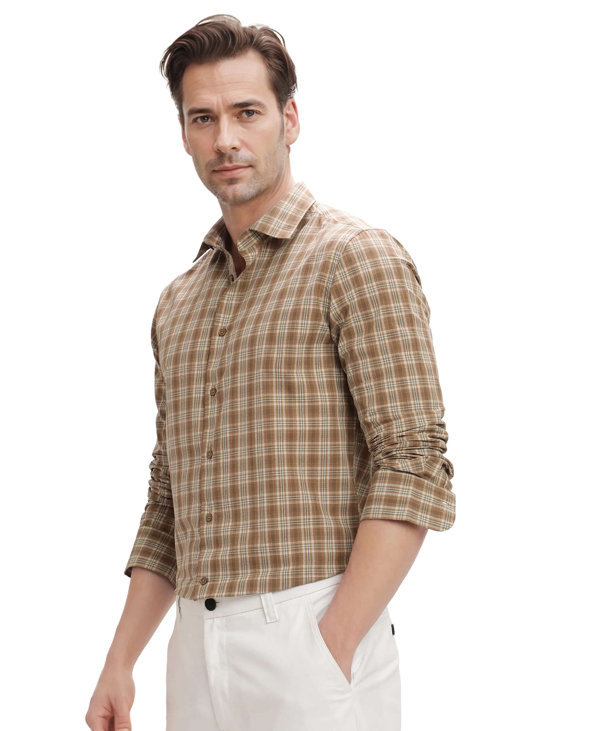 Rare Rabbit Men's Vitka Dark Brown Cotton Checked Print Regular Fit Full Sleeve Collared Shirt - Image 5