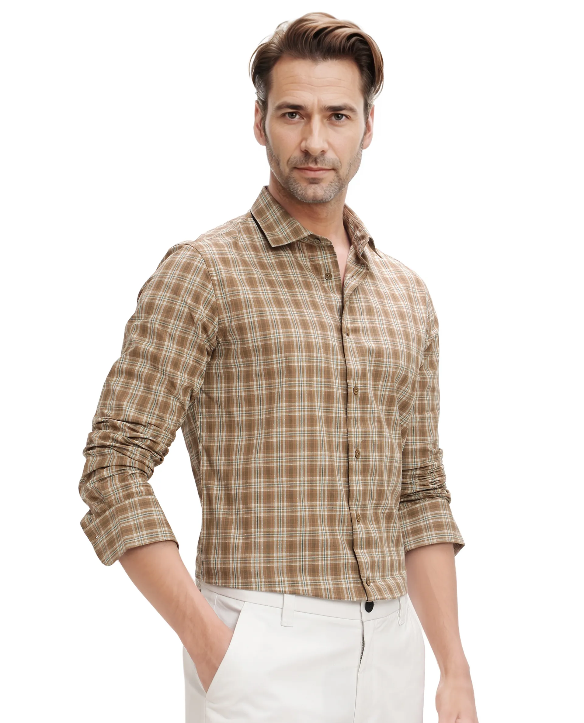 Rare Rabbit Men's Vitka Dark Brown Cotton Checked Print Regular Fit Full Sleeve Collared Shirt - Image 6