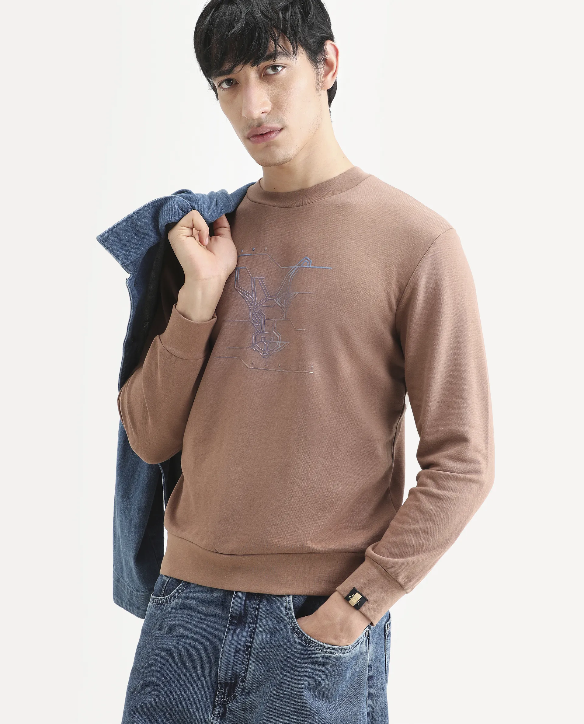 Rare Rabbit Men's Plain Regular Fit Full Sleeve Crew Neck Sweatshirt - Image 3